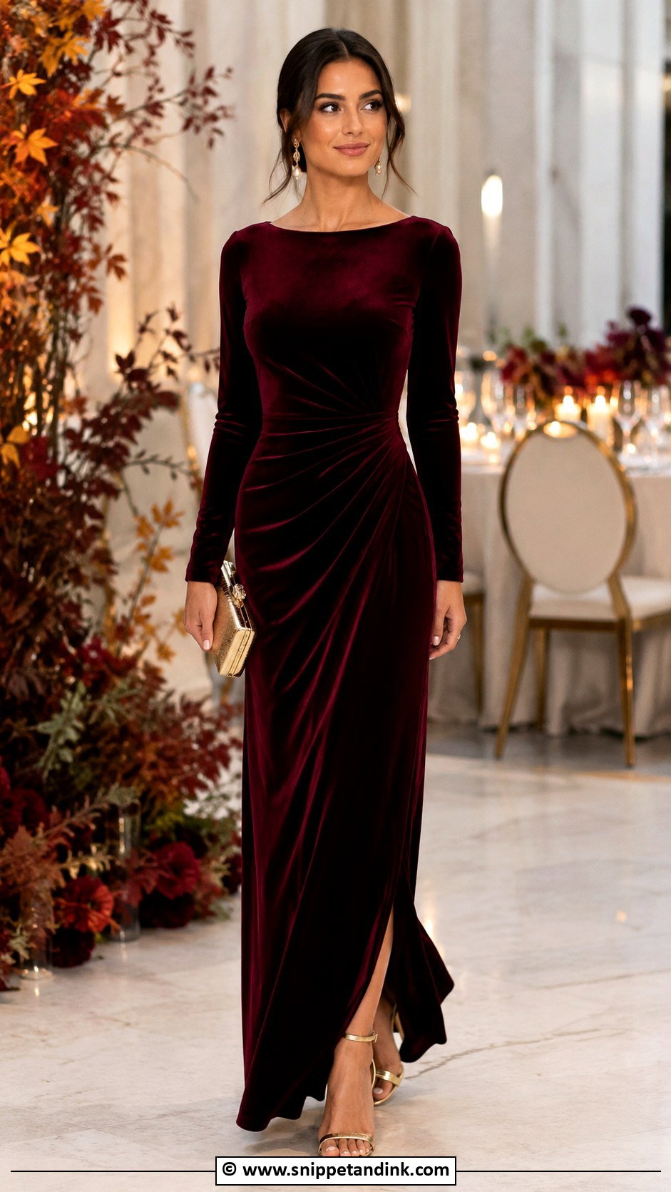 Burgundy Velvet Maxi Dress Wedding Guest - Snippet and Ink - 30 Velvet Dress for Wedding Ideas
