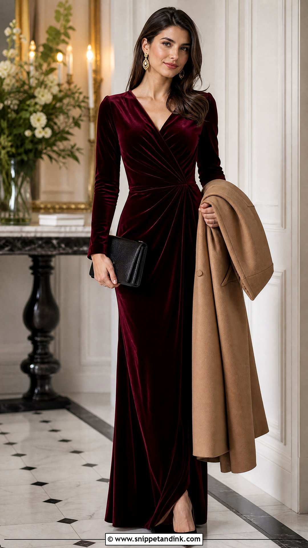 Burgundy Velvet Maxi Dress for Wedding - Snippet and Ink - 20 Red Dresses for Wedding