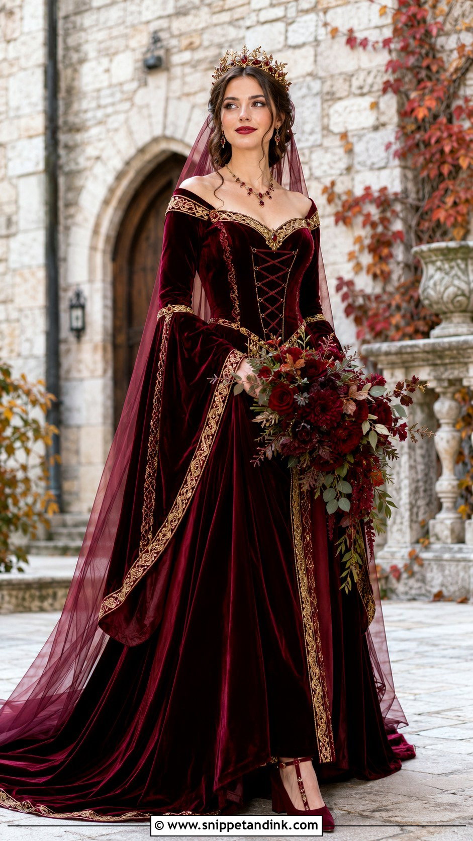 Burgundy Velvet Medieval Queen Wedding Dress - Snippet and Ink - 20 Medieval Queen Wedding Dress Ideas