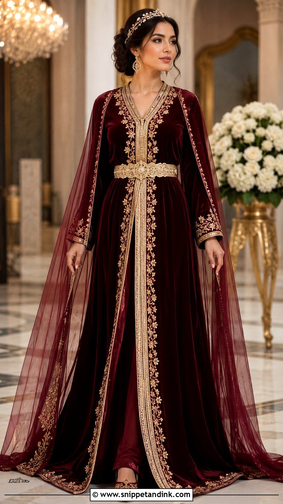 Burgundy Velvet Moroccan Bride Kaftan - Snippet and Ink - 20 Moroccan Bride Dress Ideas