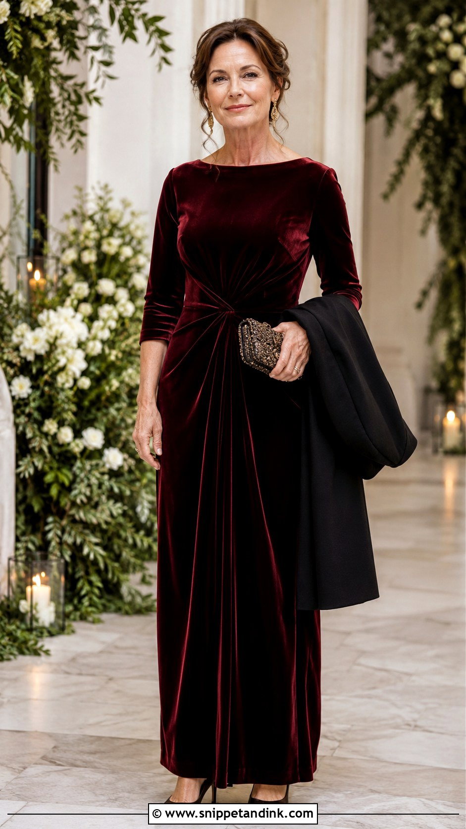Burgundy Velvet Mother of the Groom Gown - Snippet and Ink - 20 Moms Dresses for Weddings