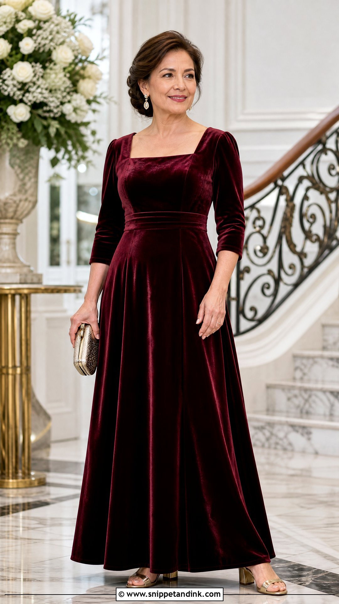 Burgundy Velvet Ninang Gown - Snippet and Ink - 20 Ninang Outfit for Wedding Ideas
