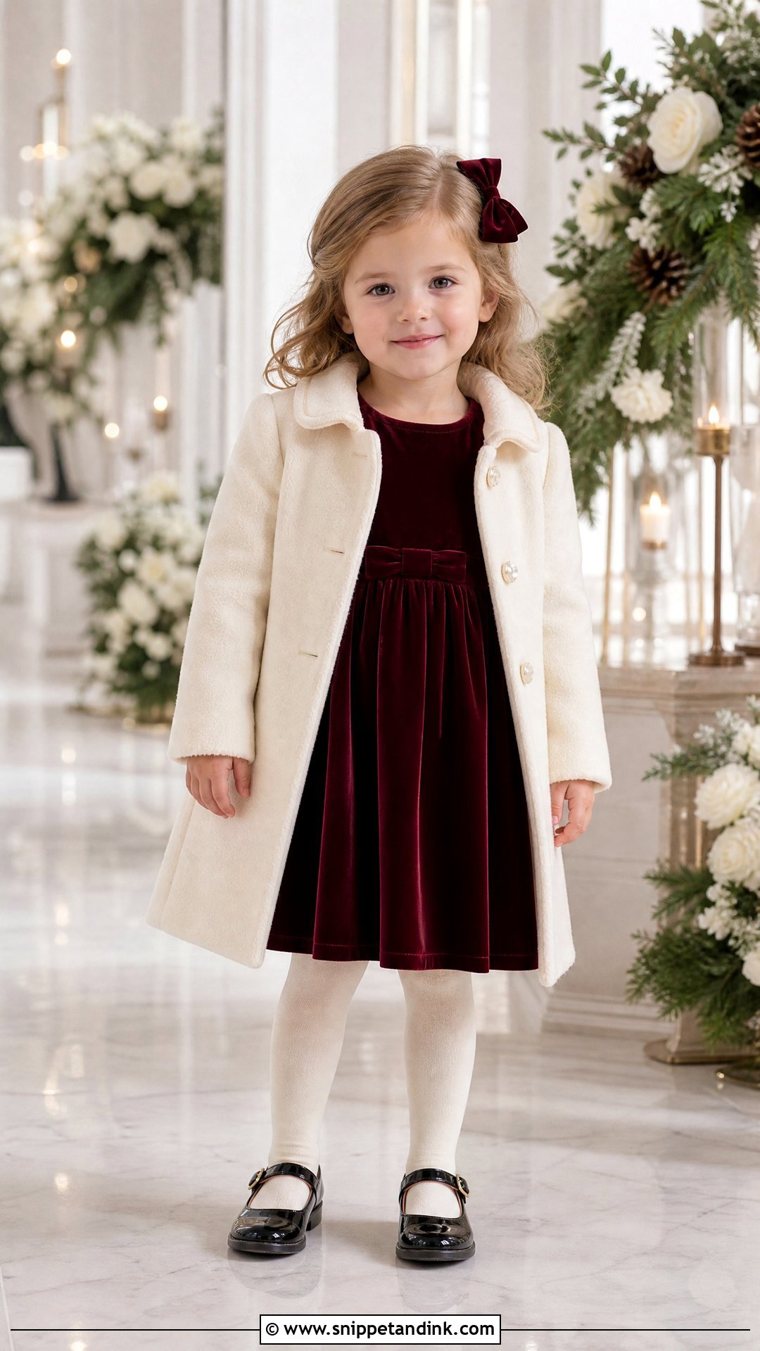 Burgundy Velvet Toddler Wedding Dress With Black Mary Janes - Snippet and Ink - 20 Toddler Wedding Dress Ideas