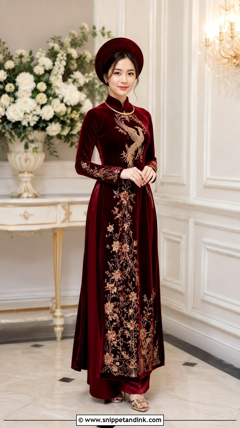 Burgundy Velvet Wedding Ao Dai - Snippet and Ink - 20 Vietnamese Wedding Ao Dai Ideas