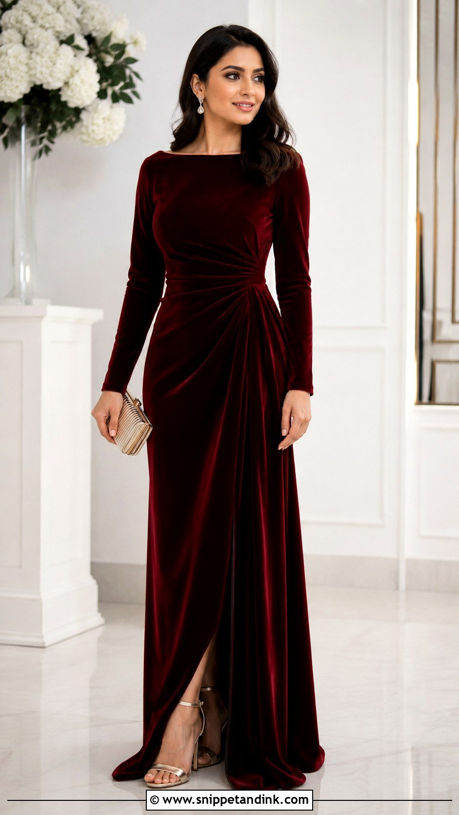 Burgundy Velvet Wedding Dress Outfit - Snippet and Ink - 30 Burgundy Wedding Dress Ideas