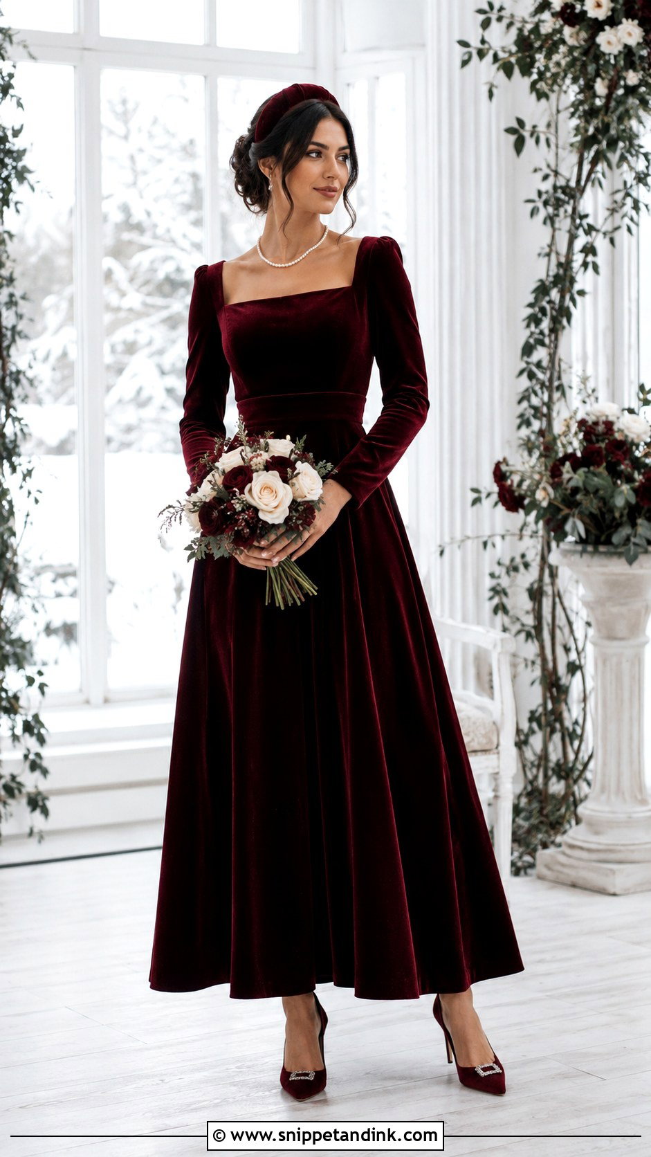 Burgundy Velvet Wedding Dress With Sleeves - Snippet and Ink - 20 Dark Wedding Dresses