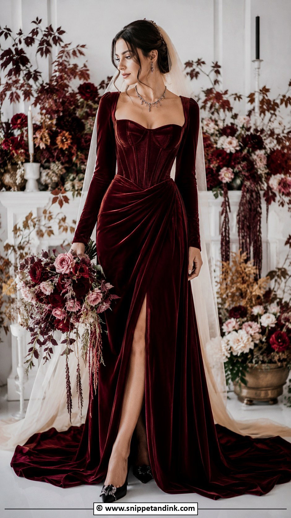 Burgundy Velvet Wedding Dress - Snippet and Ink - 25 Whimsigoth Wedding Dress Ideas