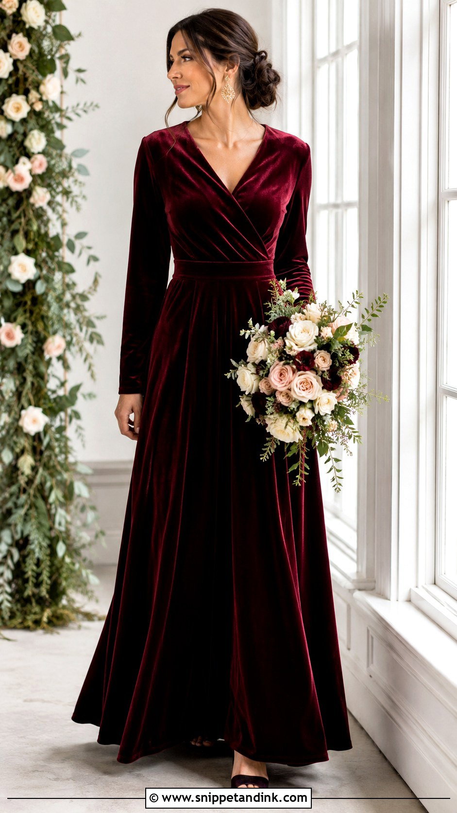 Burgundy Velvet Wedding Entourage Gown - Snippet and Ink - 20 Wedding Entourage Gowns