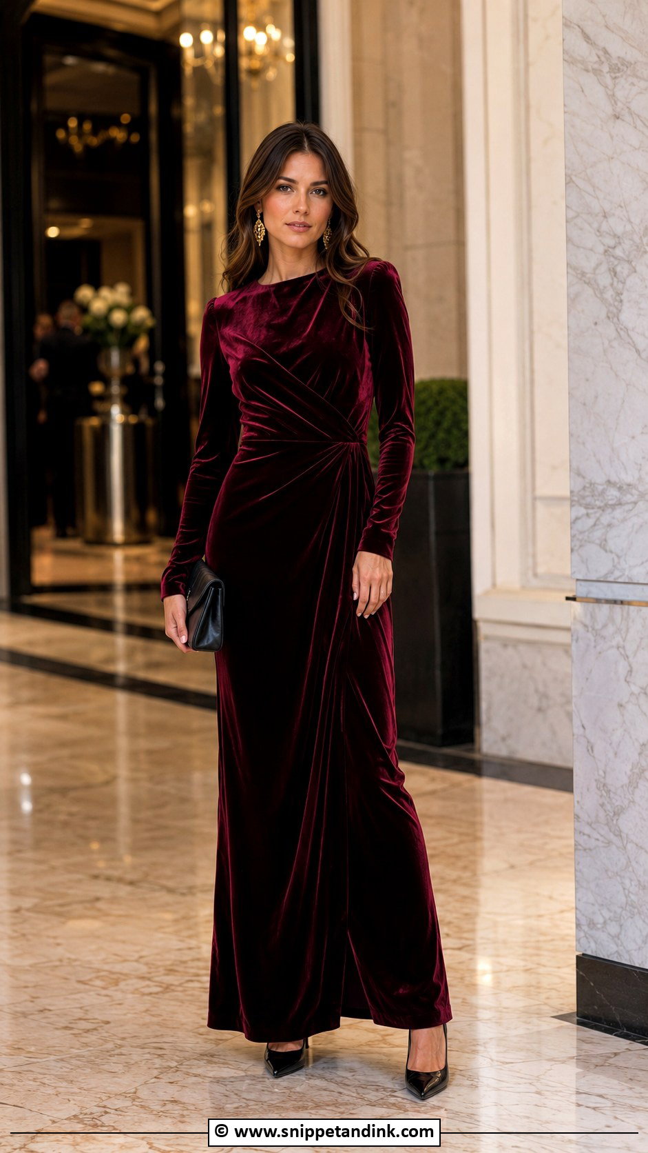 Burgundy Velvet Wedding Guest Outfit - Snippet and Ink - 30 Formal Wedding Attire Ideas