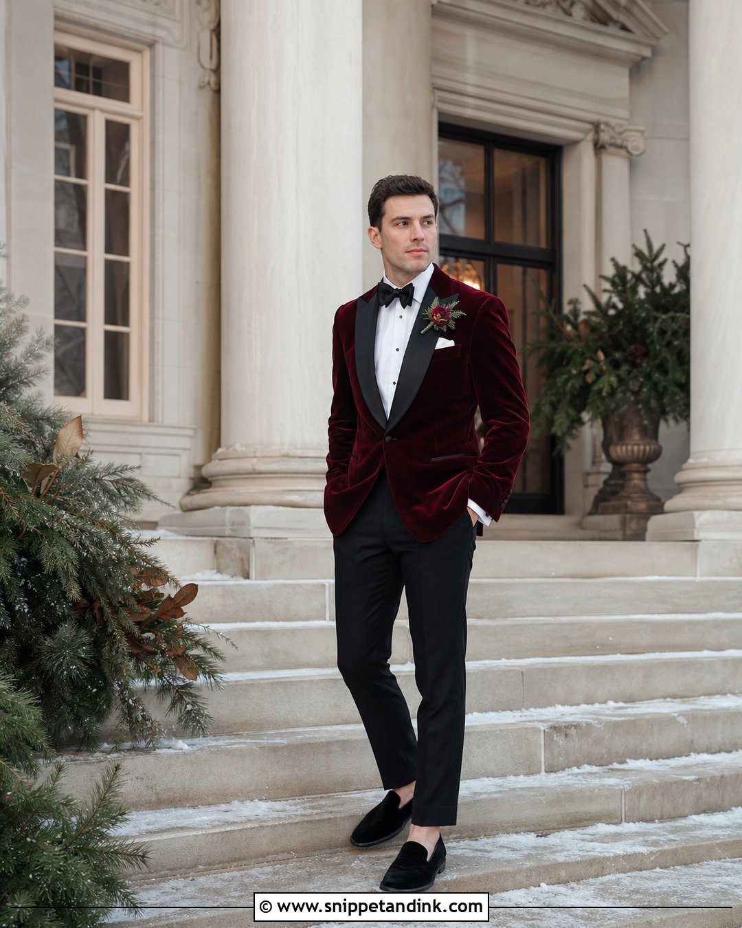 Burgundy Velvet Wedding Tuxedo - Snippet and Ink - 20 Dapper Bride Ideas