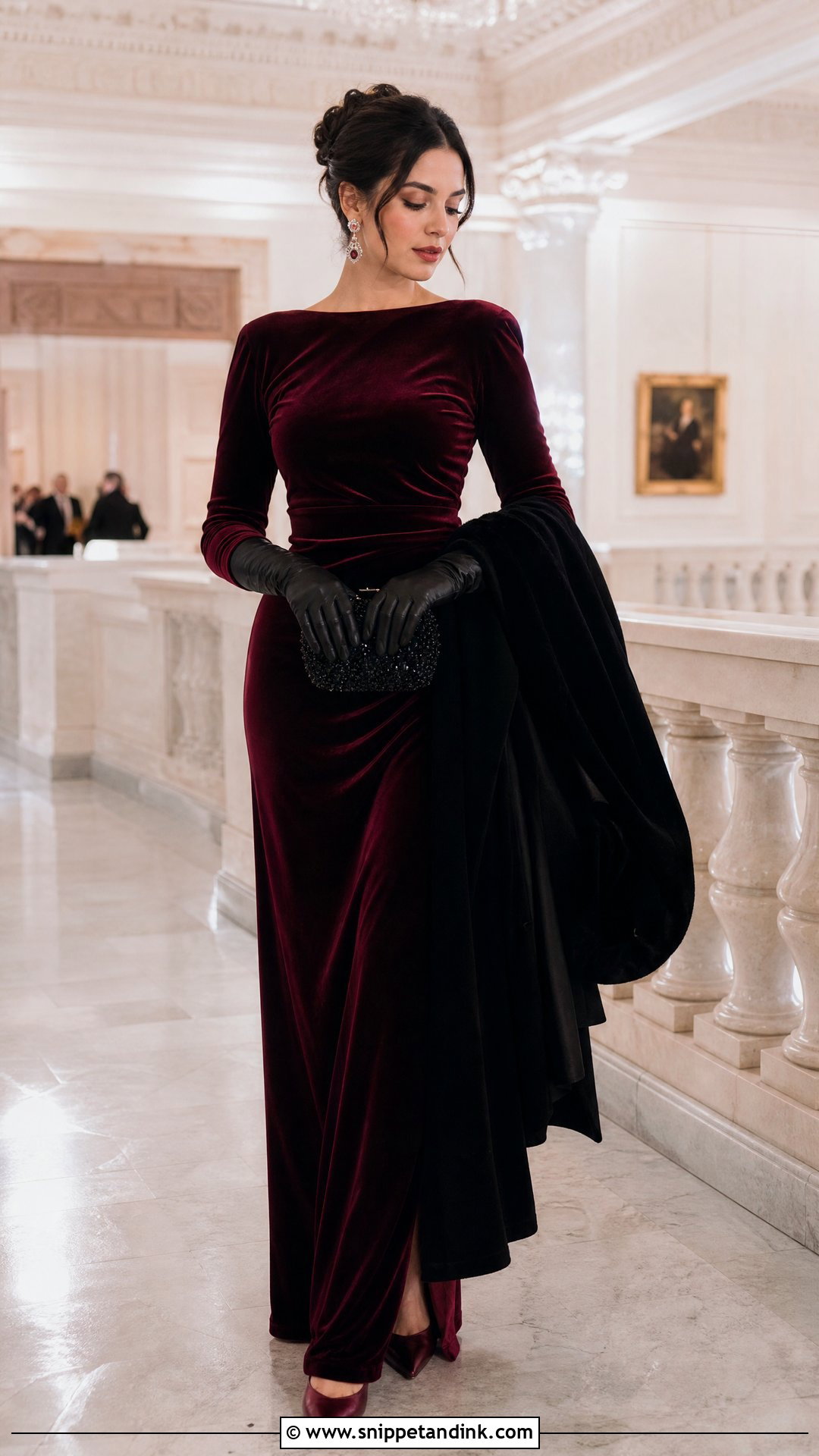 Burgundy Velvet White Tie Gown Outfit - Snippet and Ink - 20 White Tie Attire Ideas