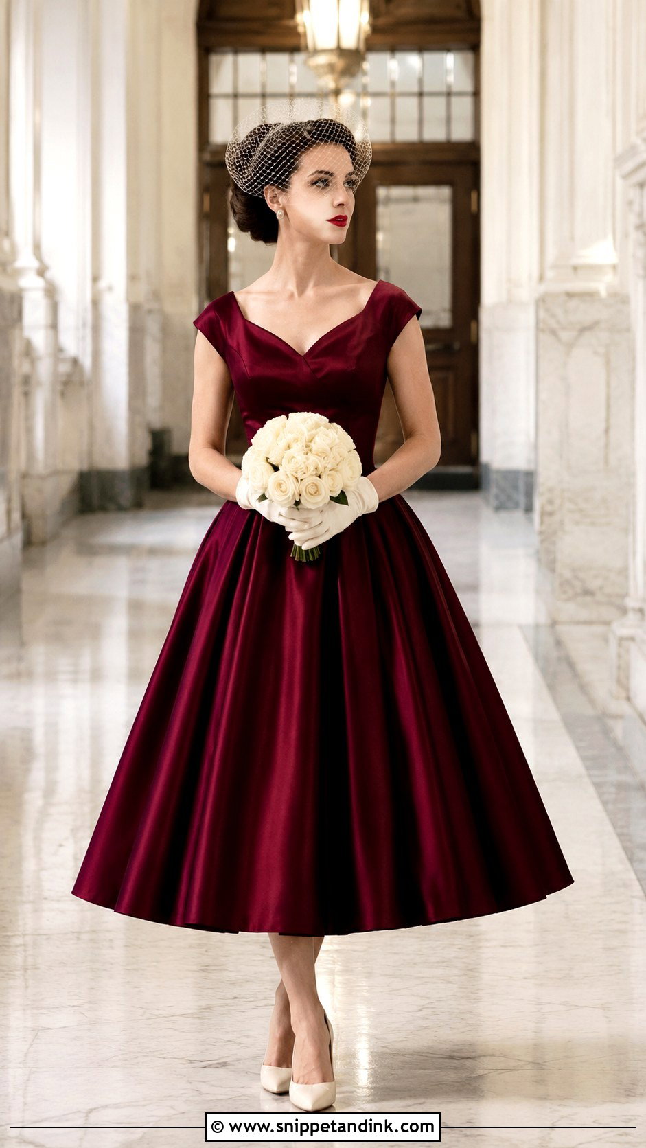 Burgundy Vintage Tea Length Gown - Snippet and Ink - 20 Burgundy Wedding Gown Ideas
