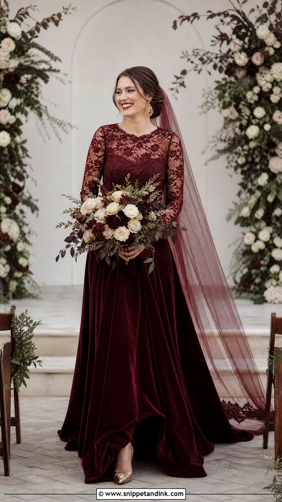 Burgundy Wedding Dress - Snippet and Ink - 20 Wedding Dresses Not White Colour