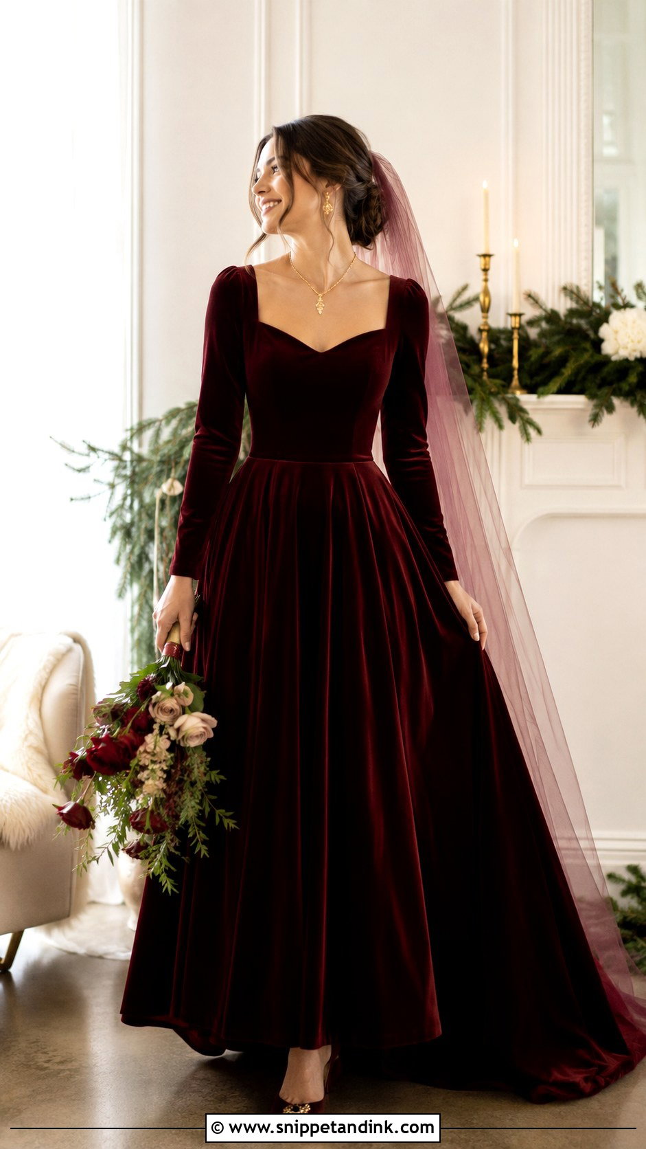Burgundy Wedding Dress With Velvet Shoes - Snippet and Ink - 25 Wedding Dresses with Color