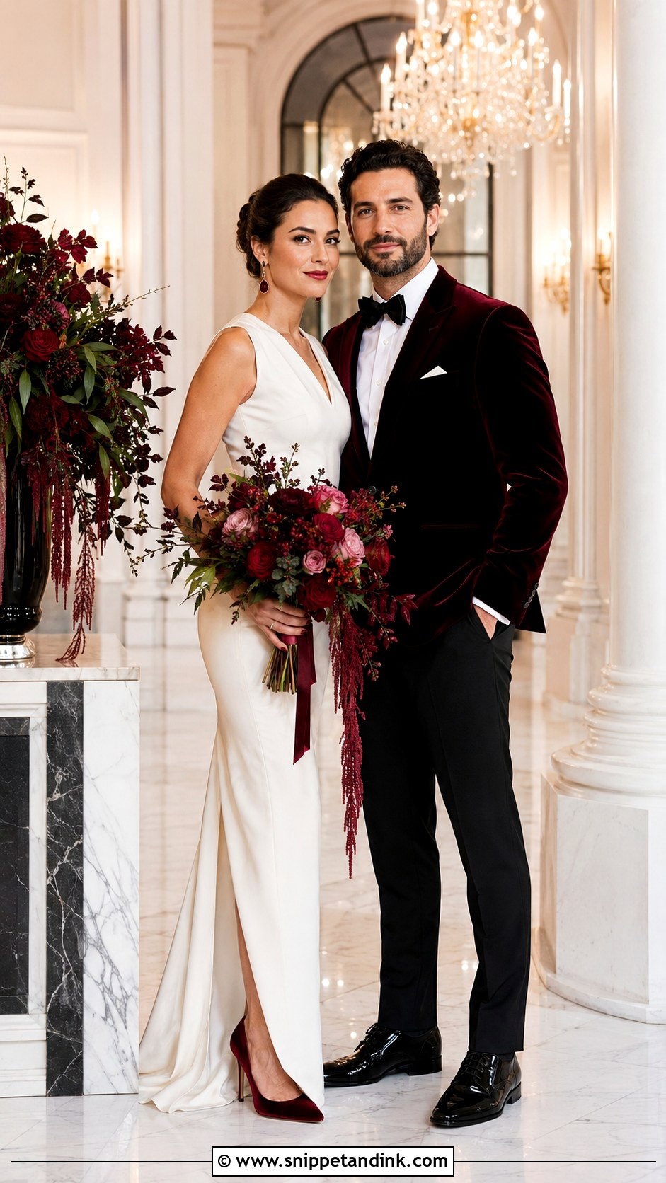 Burgundy Wedding Outfits - Snippet and Ink - 20 Couple Aesthetic Wedding Outfits