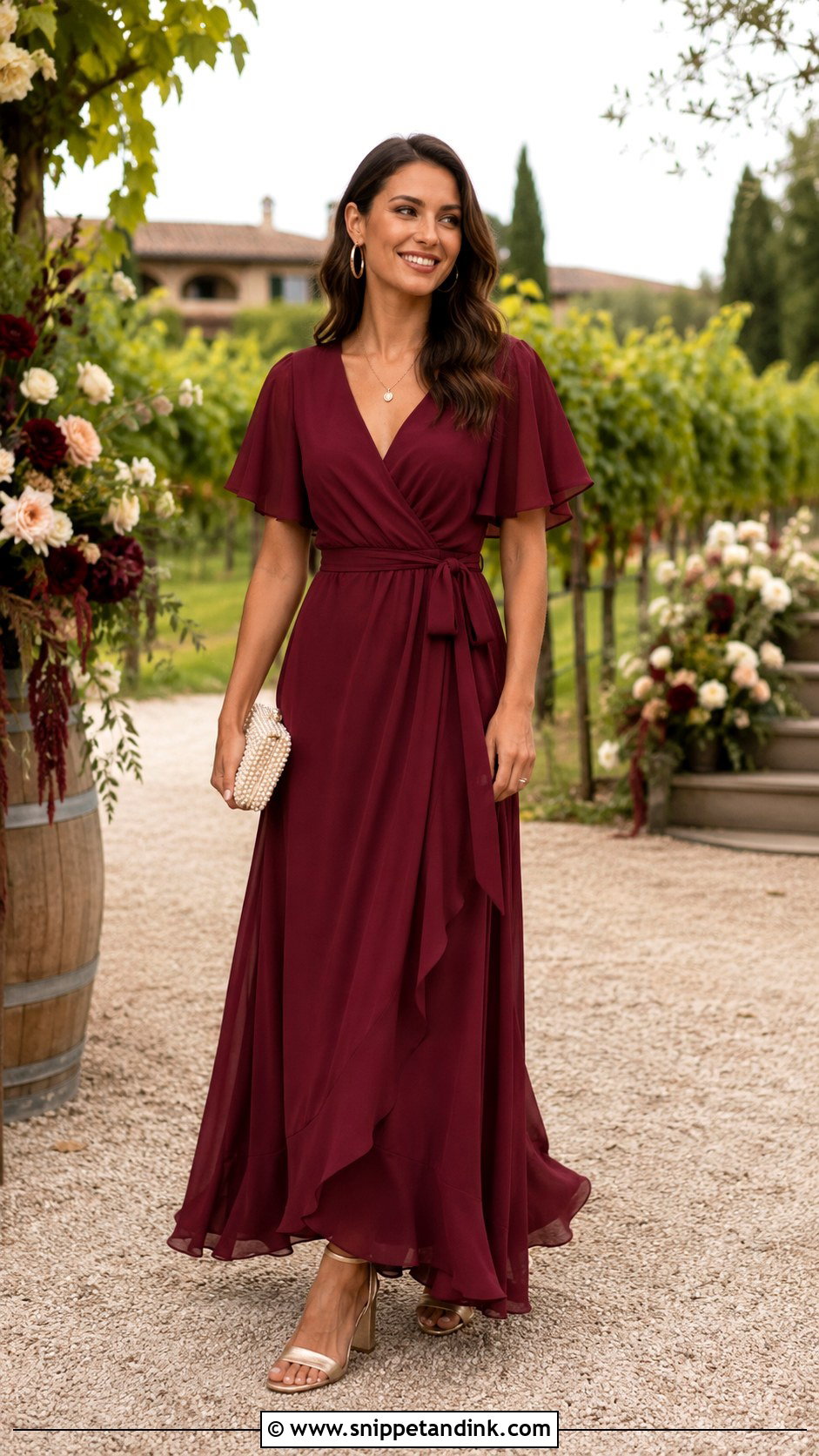 Burgundy Wrap Maxi Wedding Dress Outfit - Snippet and Ink - 20 Classy Dress Outfits for Wedding