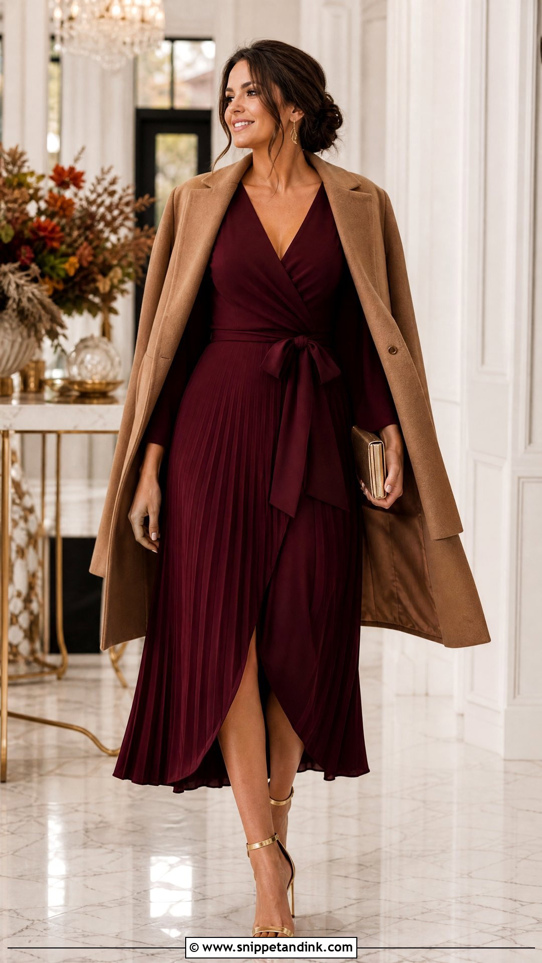 Burgundy Wrap Tea Length Gown - Snippet and Ink - 20 Tea Length Gown Ideas
