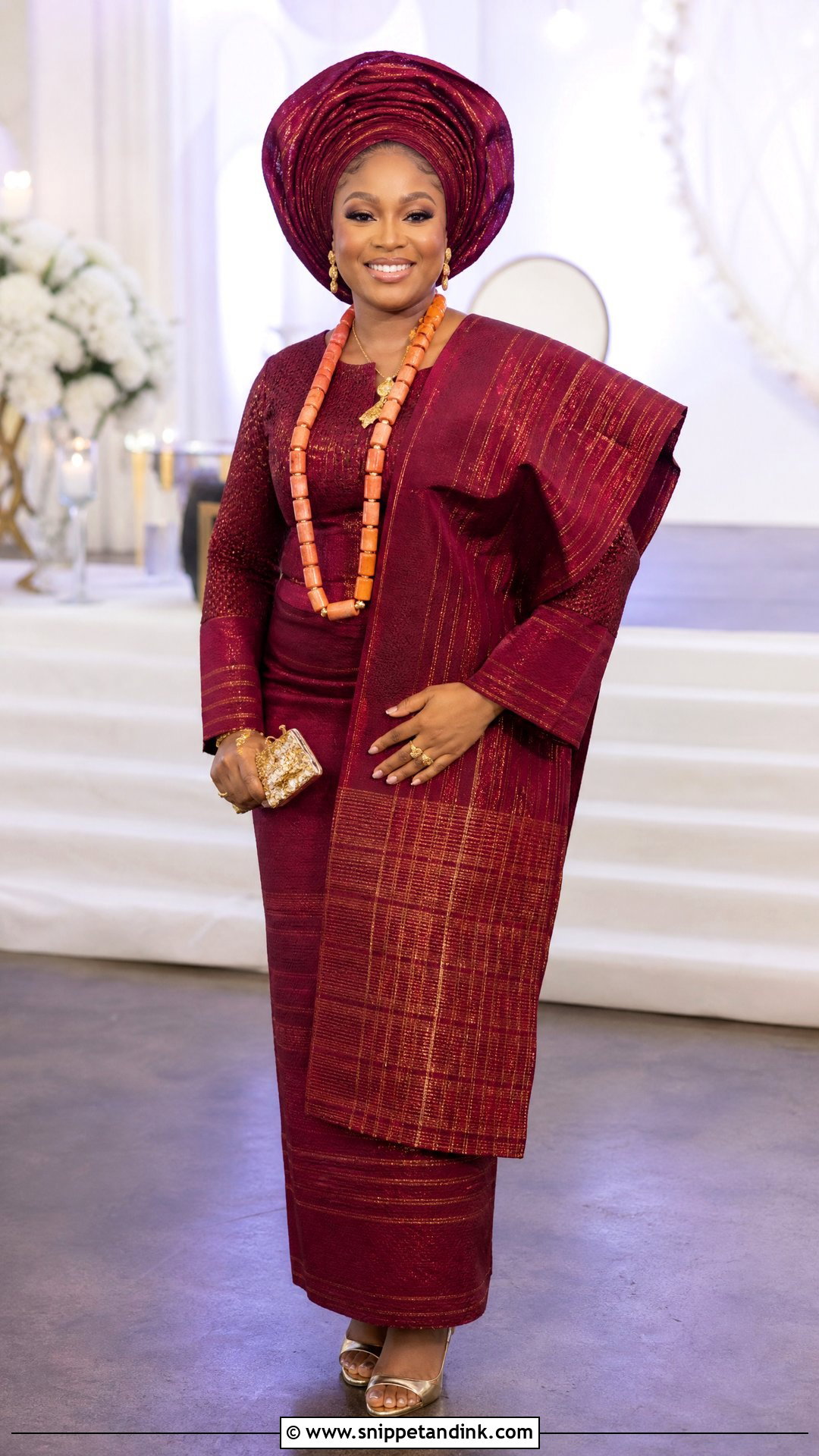Burgundy Yoruba Bridal Attire - Snippet and Ink - 25 Yoruba Bride Traditional Attire Ideas