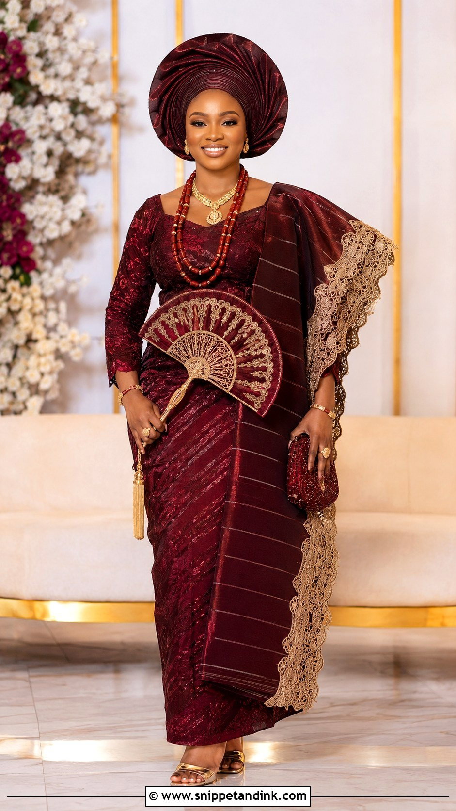 Burgundy Yoruba Bride Attire - Snippet and Ink - 25 Yoruba Traditional Wedding Attire for Bride Ideas