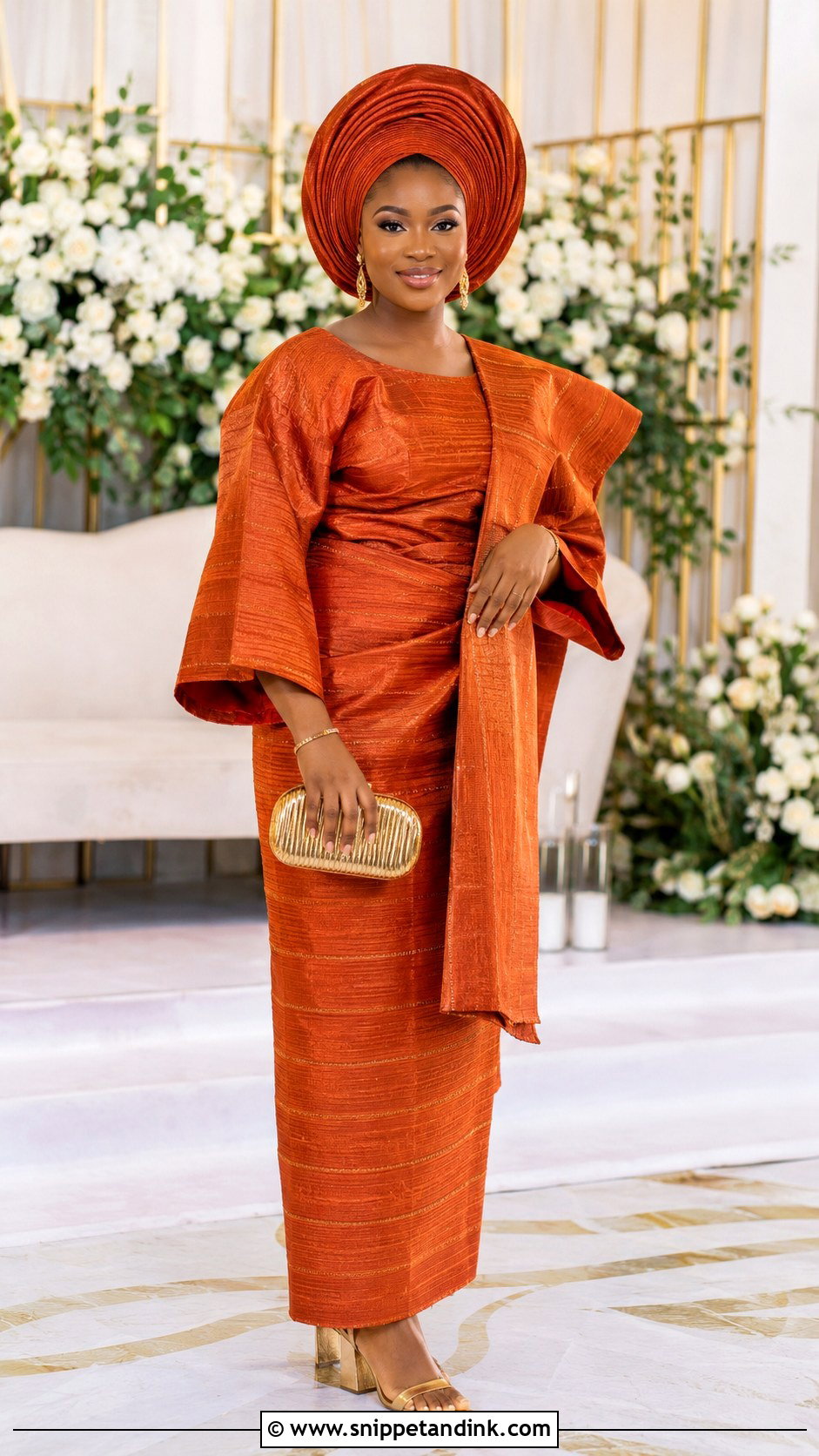 Burnt Orange Aso Oke Iro And Buba - Snippet and Ink - 20 Burnt Orange Traditional Wedding Attire Ideas