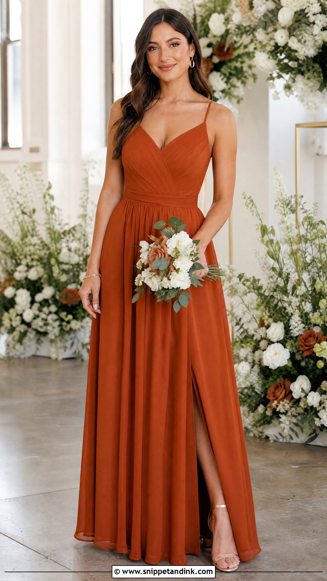 Burnt Orange Bridesmaid Dress Wedding Outfit - Snippet and Ink - 25 Burnt Orange Dress Wedding Outfit Ideas