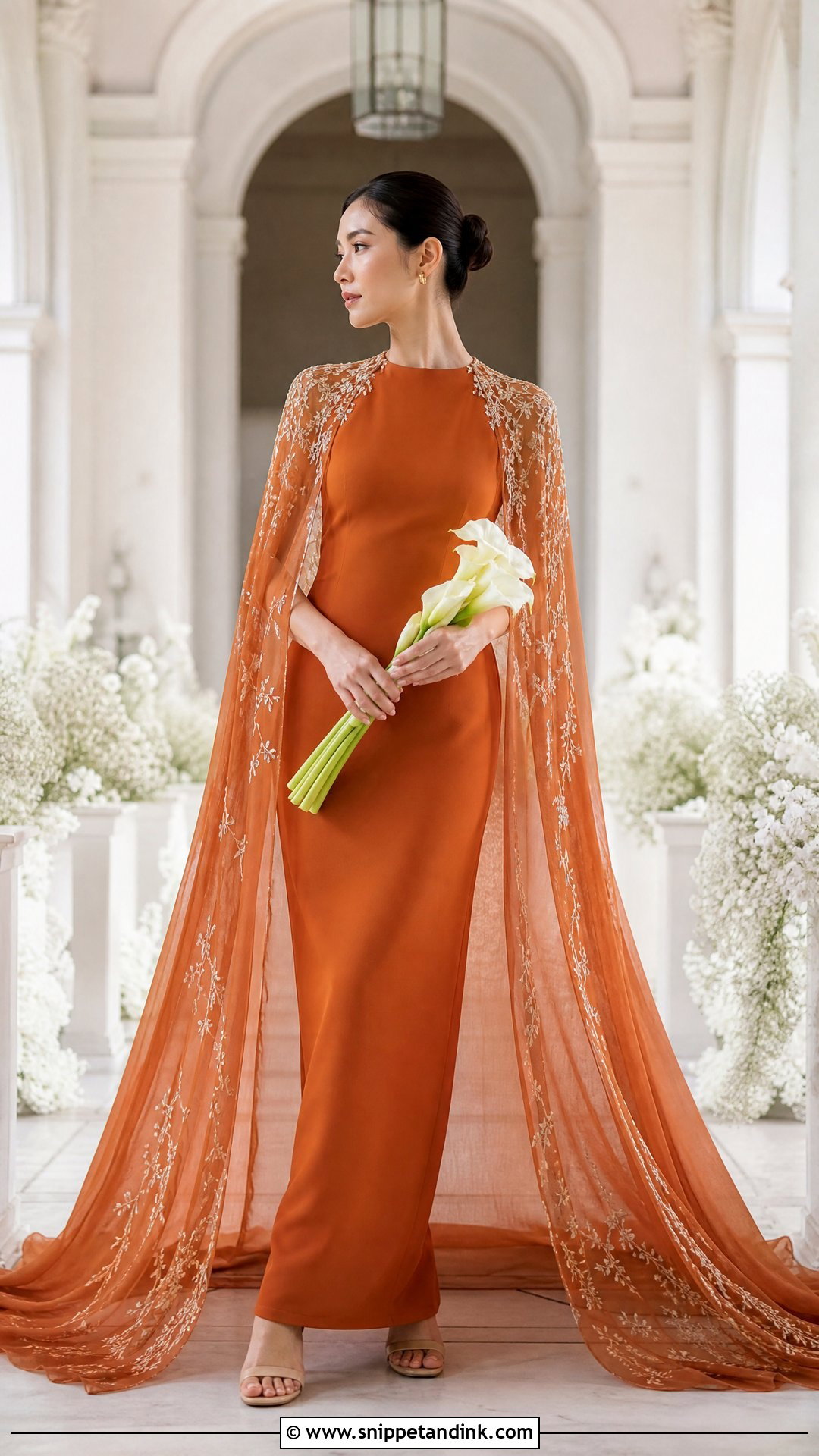 Burnt Orange Cape Wedding Dress - Snippet and Ink - 25 Burnt Orange Wedding Dress Ideas