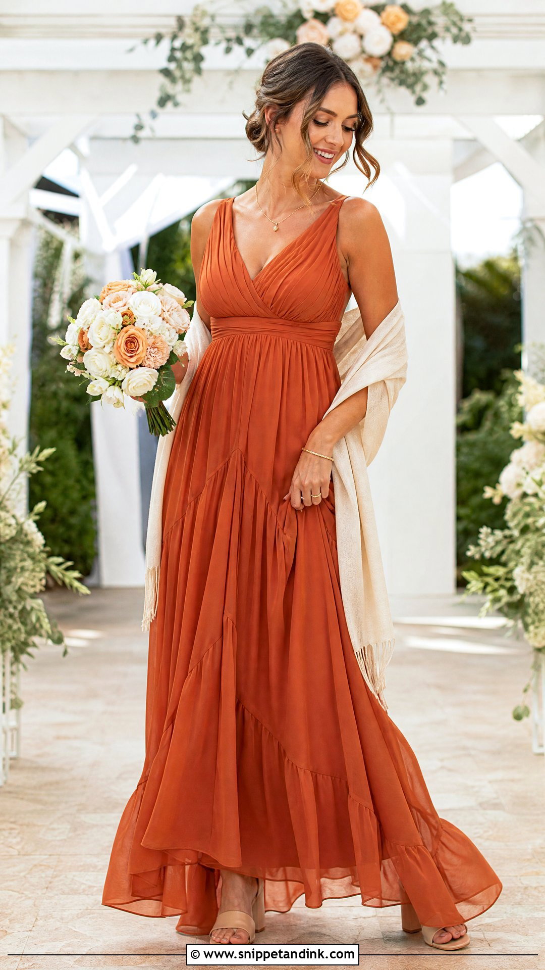 Burnt Orange Chiffon Empire Waist Wedding Dress - Snippet and Ink - 25 Burnt Orange Wedding Dress Ideas