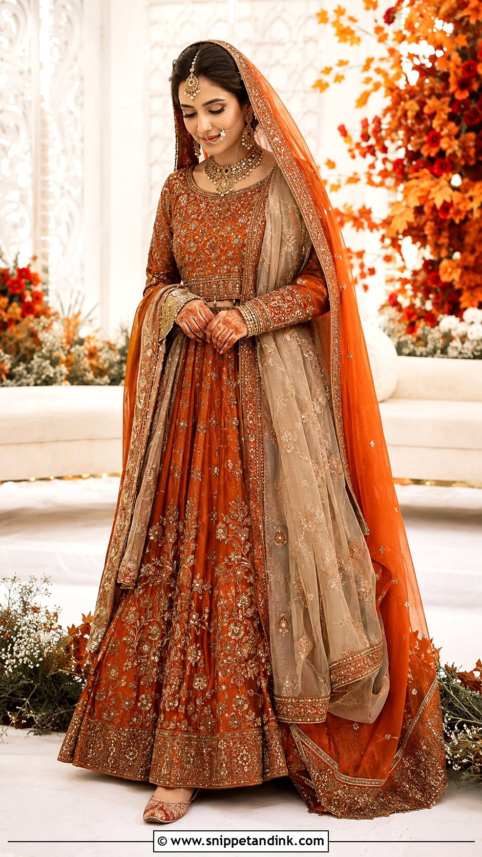 Burnt Orange Copper Barat Lehnga - Snippet and Ink - 20 Barat Lehnga Pakistani Bridal Ideas