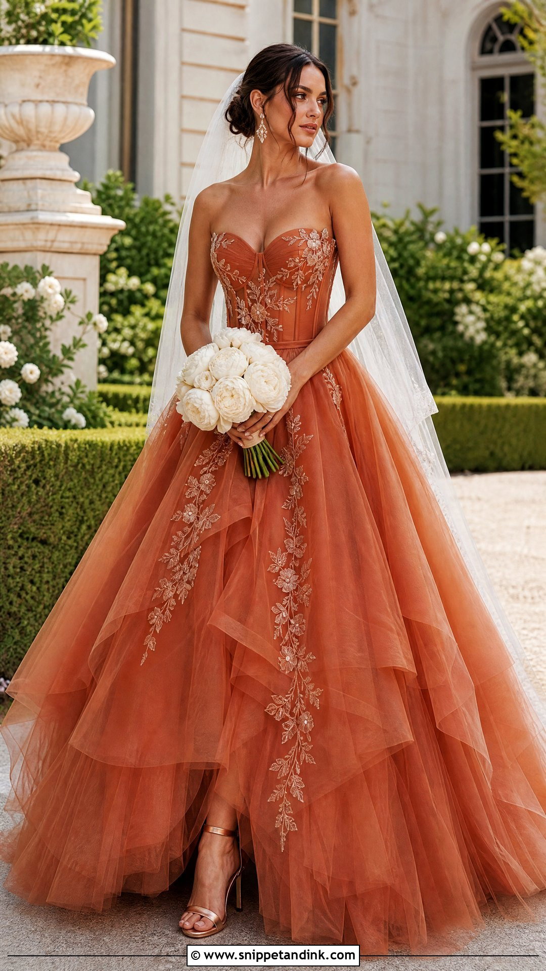 Burnt Orange Corset Tulle Wedding Dress - Snippet and Ink - 25 Burnt Orange Wedding Dress Ideas