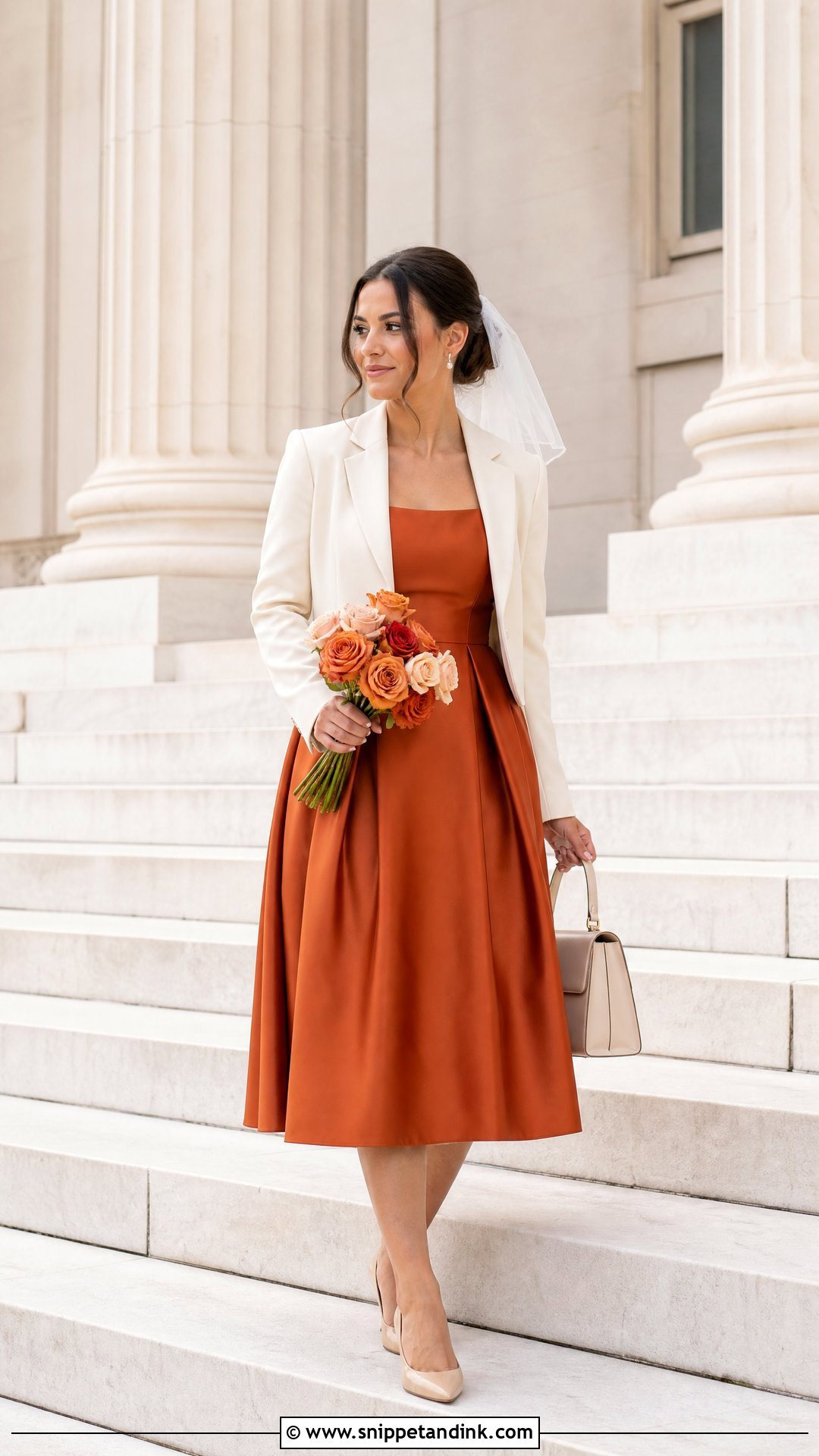 Burnt Orange Courthouse Midi Wedding Dress - Snippet and Ink - 25 Burnt Orange Wedding Dress Ideas