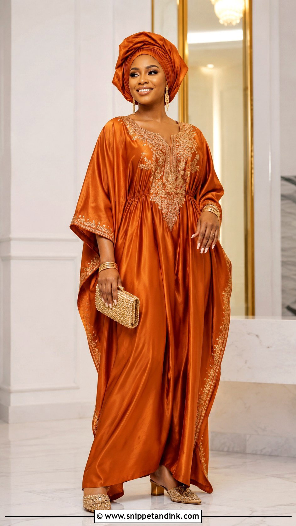 Burnt Orange Embroidered Kaftan - Snippet and Ink - 20 Burnt Orange Traditional Wedding Attire Ideas