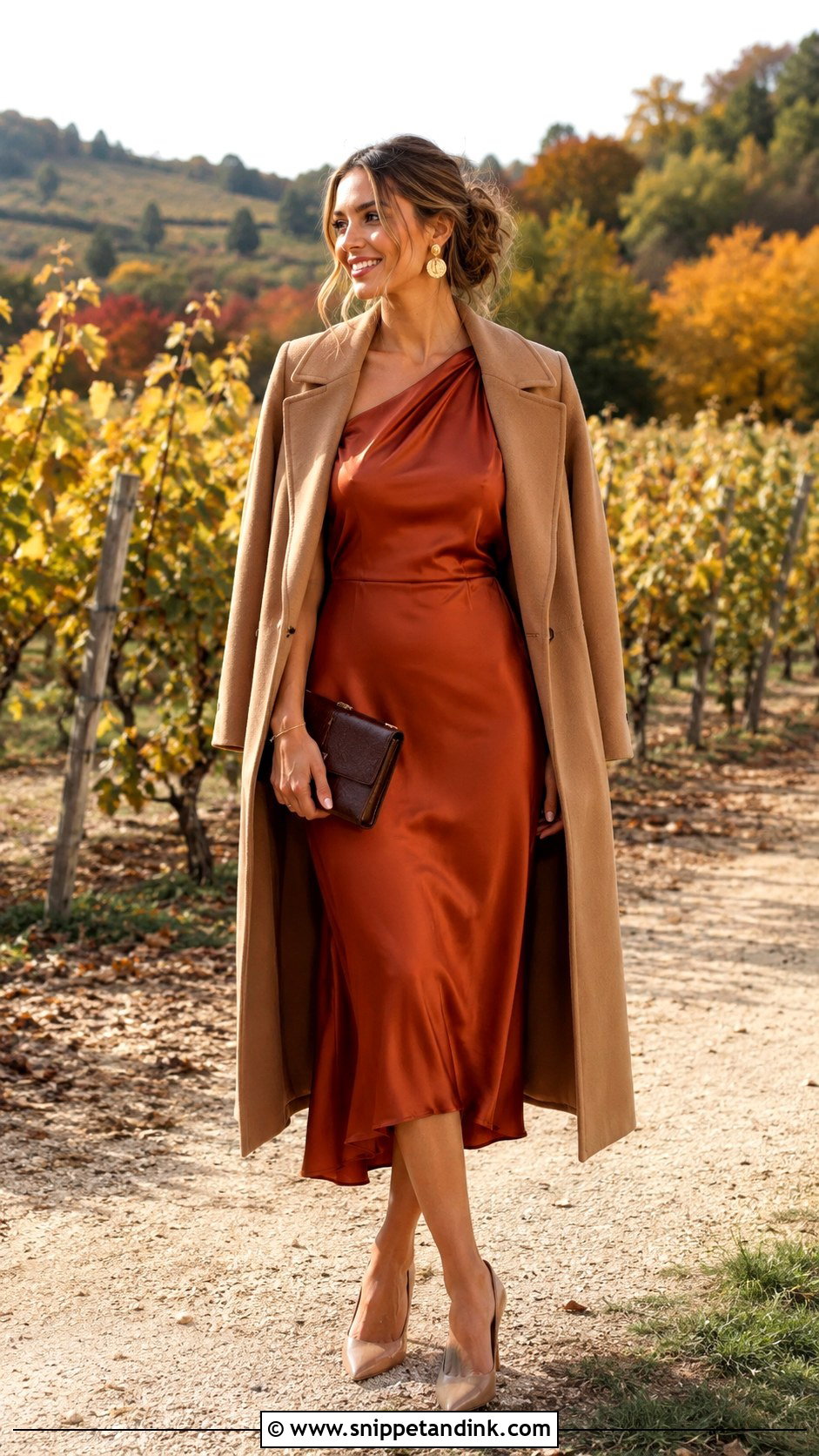 Burnt Orange Fall Wedding Dress With Neutral Heels - Snippet and Ink - 20 Fall Wedding Dresses
