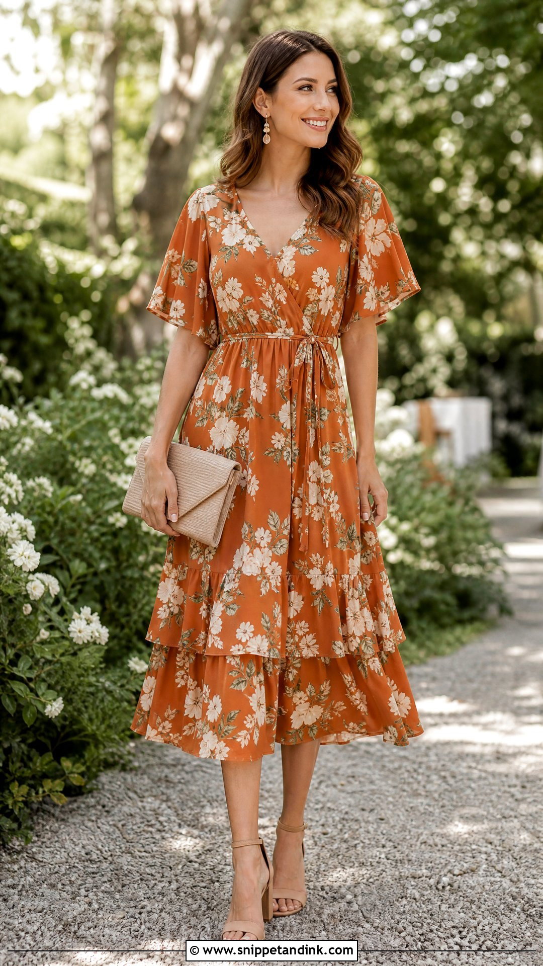 Burnt Orange Floral Dress Wedding Outfit - Snippet and Ink - 25 Burnt Orange Dress Wedding Outfit Ideas