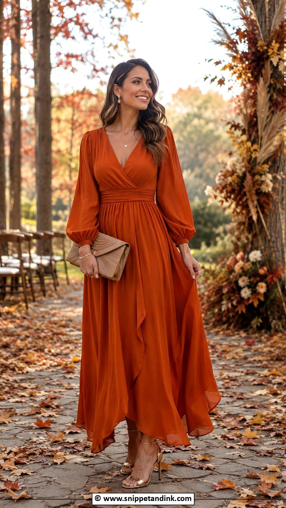 Burnt Orange Maxi Dress - Snippet and Ink - 30 Fall Wedding Dress Ideas