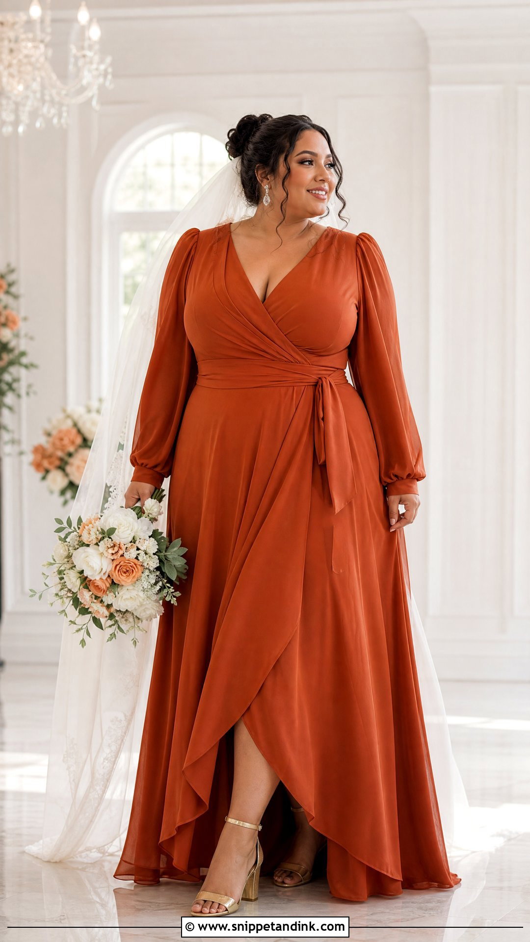 Burnt Orange Plus Size Wrap Wedding Dress - Snippet and Ink - 25 Burnt Orange Wedding Dress Ideas