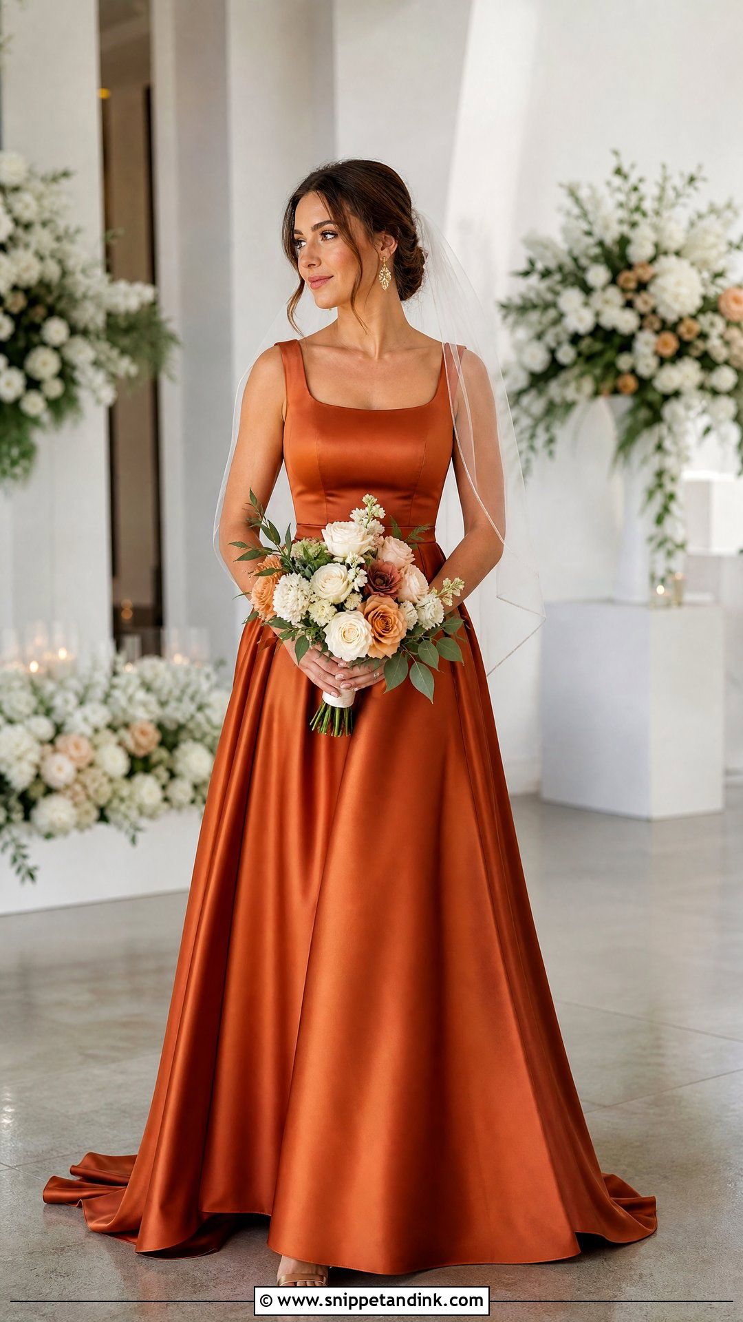 Burnt Orange Satin A Line Wedding Dress - Snippet and Ink - 25 Burnt Orange Wedding Dress Ideas