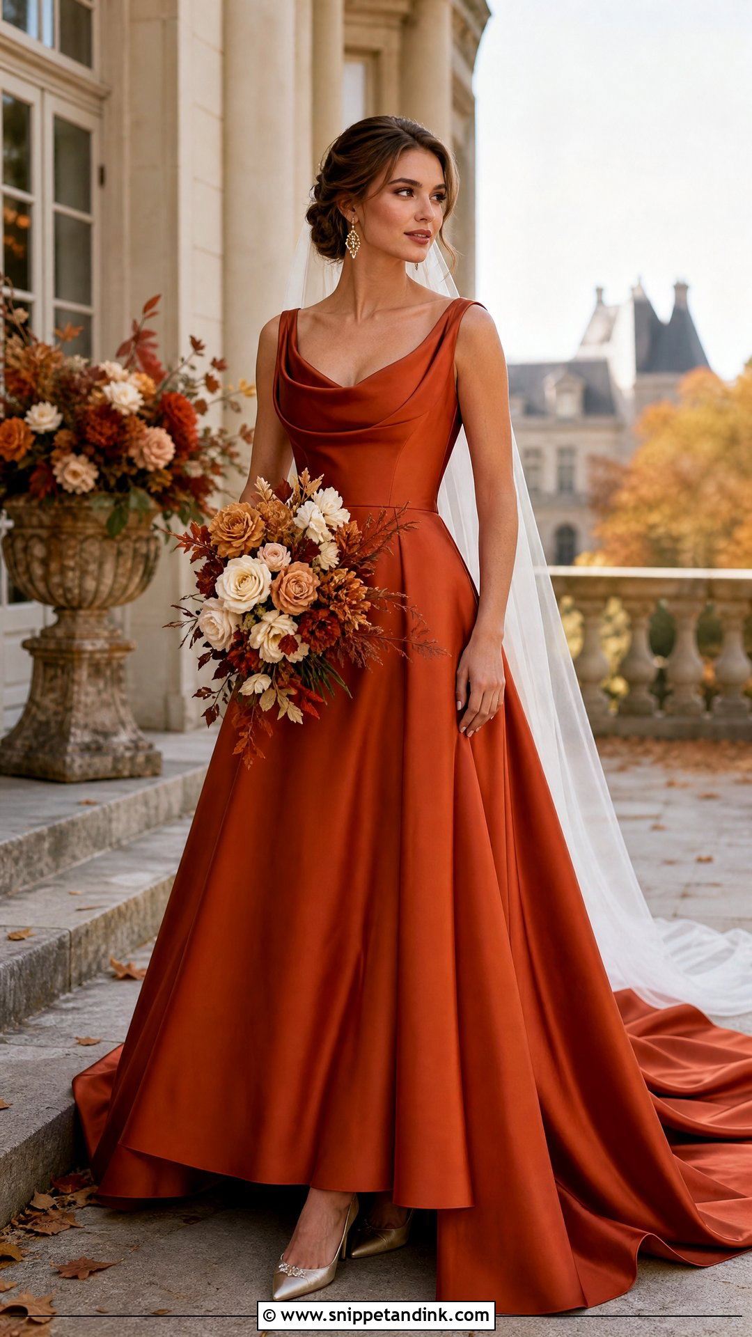 Burnt Orange Satin Wedding Dress - Snippet and Ink - 20 Orange Wedding Dresses