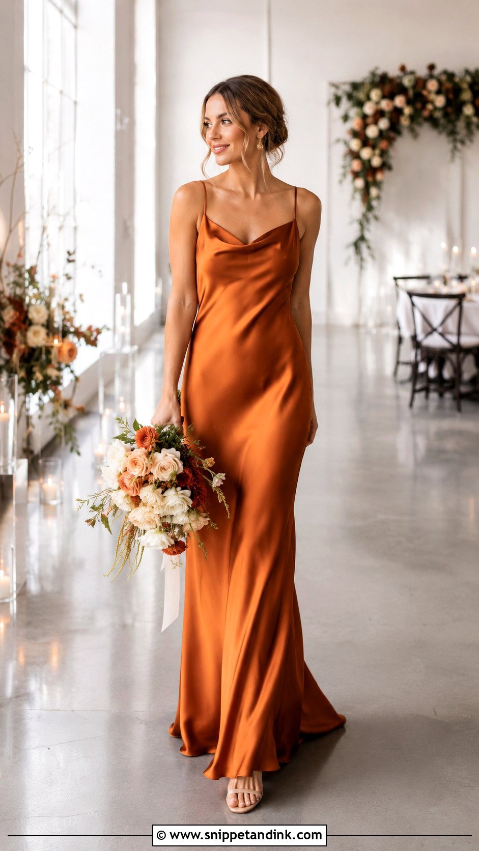 Burnt Orange Satin Wedding Dress - Snippet and Ink - 25 Orange Wedding Dress Ideas