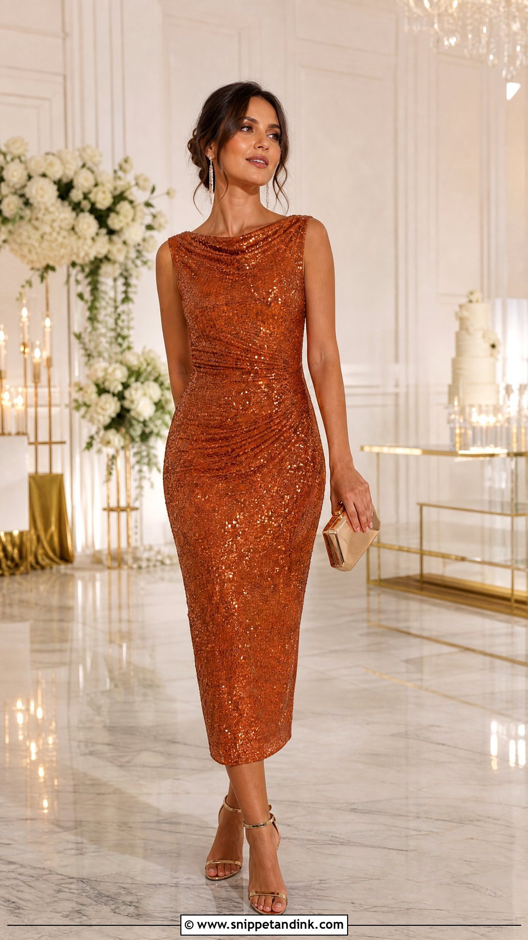 Burnt Orange Sequin Dress Wedding Outfit - Snippet and Ink - 25 Burnt Orange Dress Wedding Outfit Ideas