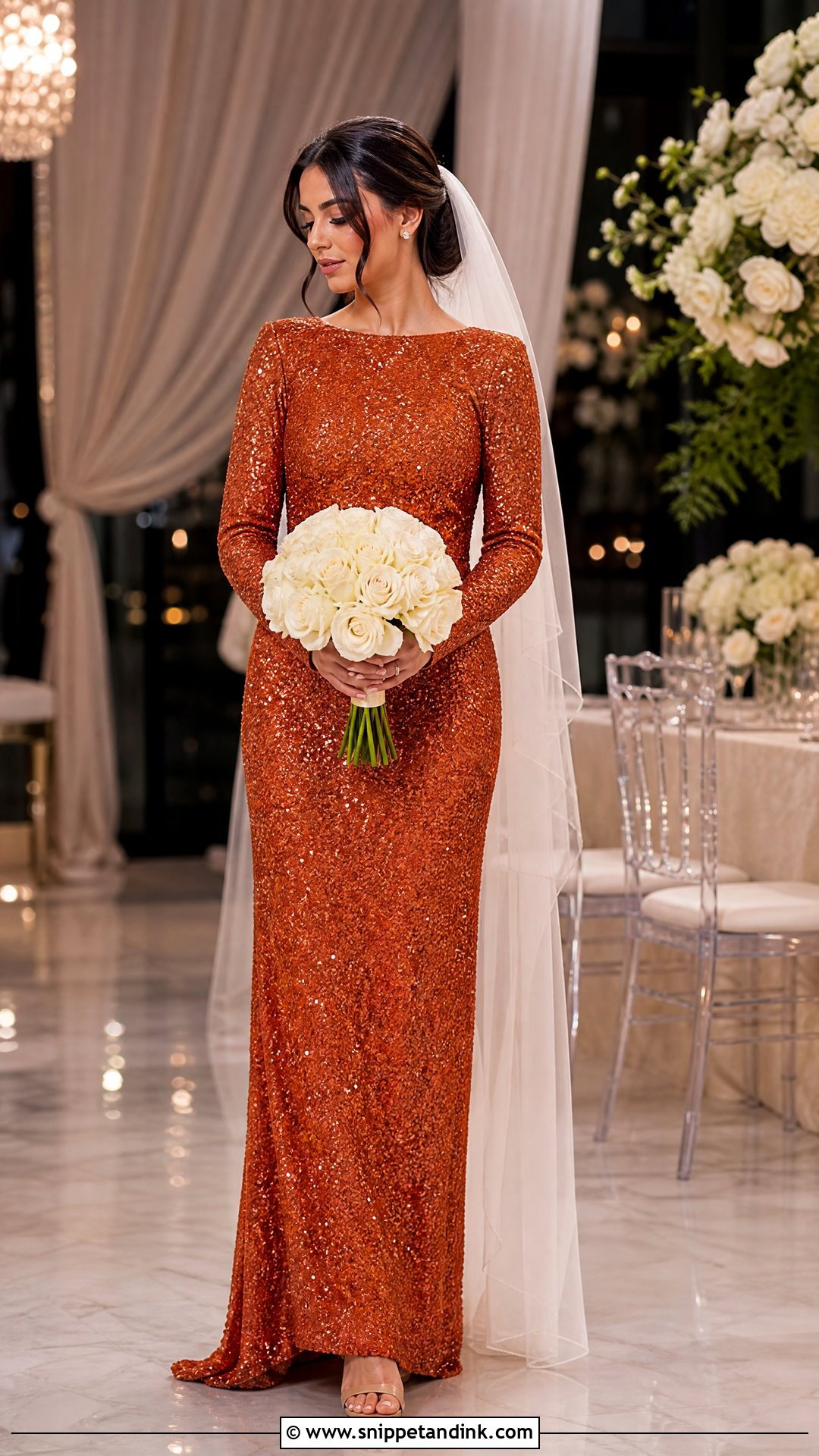 Burnt Orange Sequin Wedding Dress - Snippet and Ink - 25 Burnt Orange Wedding Dress Ideas