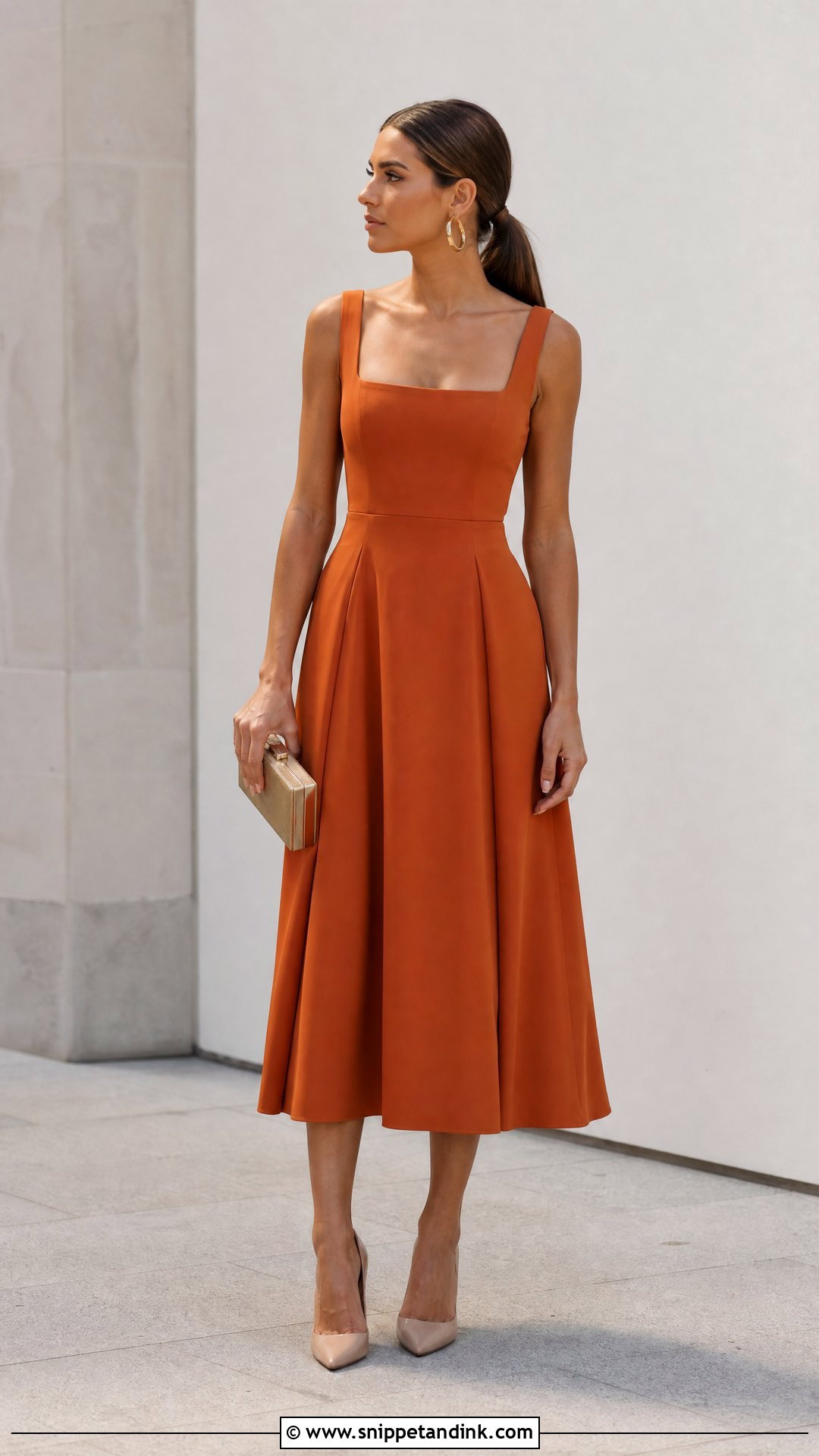 Burnt Orange Square Neck Dress Wedding Outfit - Snippet and Ink - 25 Burnt Orange Dress Wedding Outfit Ideas