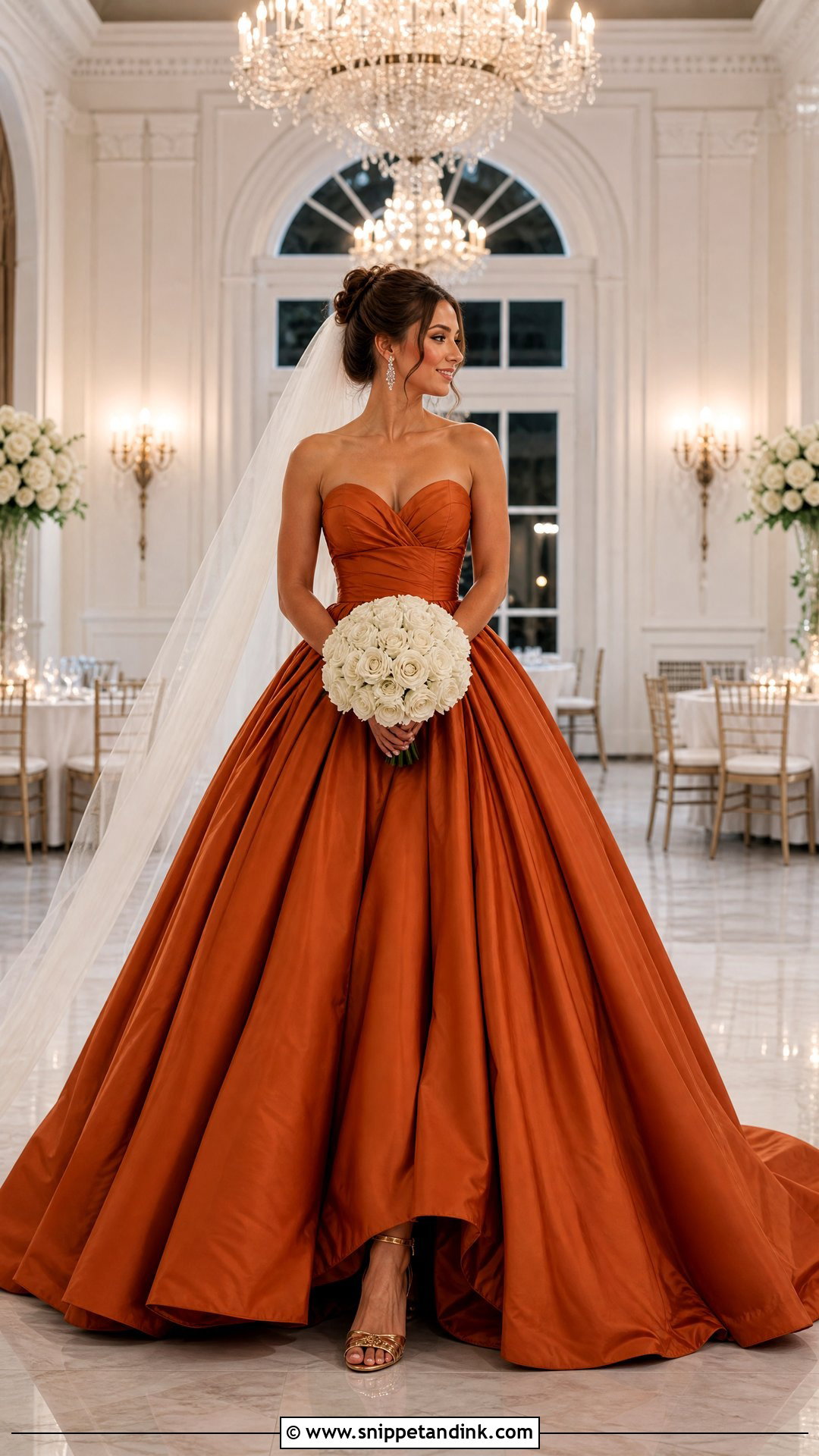 Burnt Orange Strapless Ball Gown Wedding Dress - Snippet and Ink - 25 Burnt Orange Wedding Dress Ideas