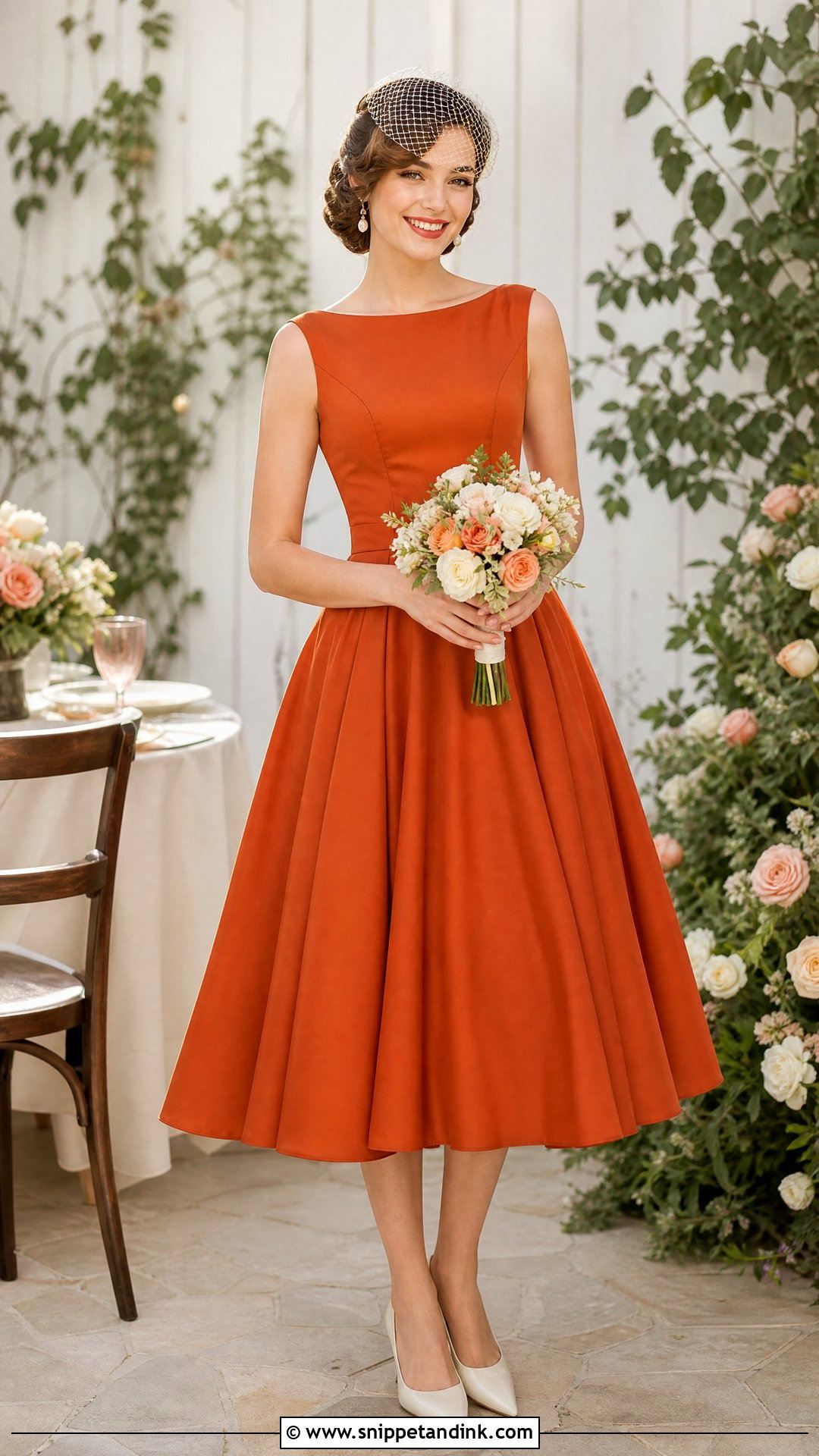 Burnt Orange Tea Length Wedding Dress - Snippet and Ink - 25 Burnt Orange Wedding Dress Ideas