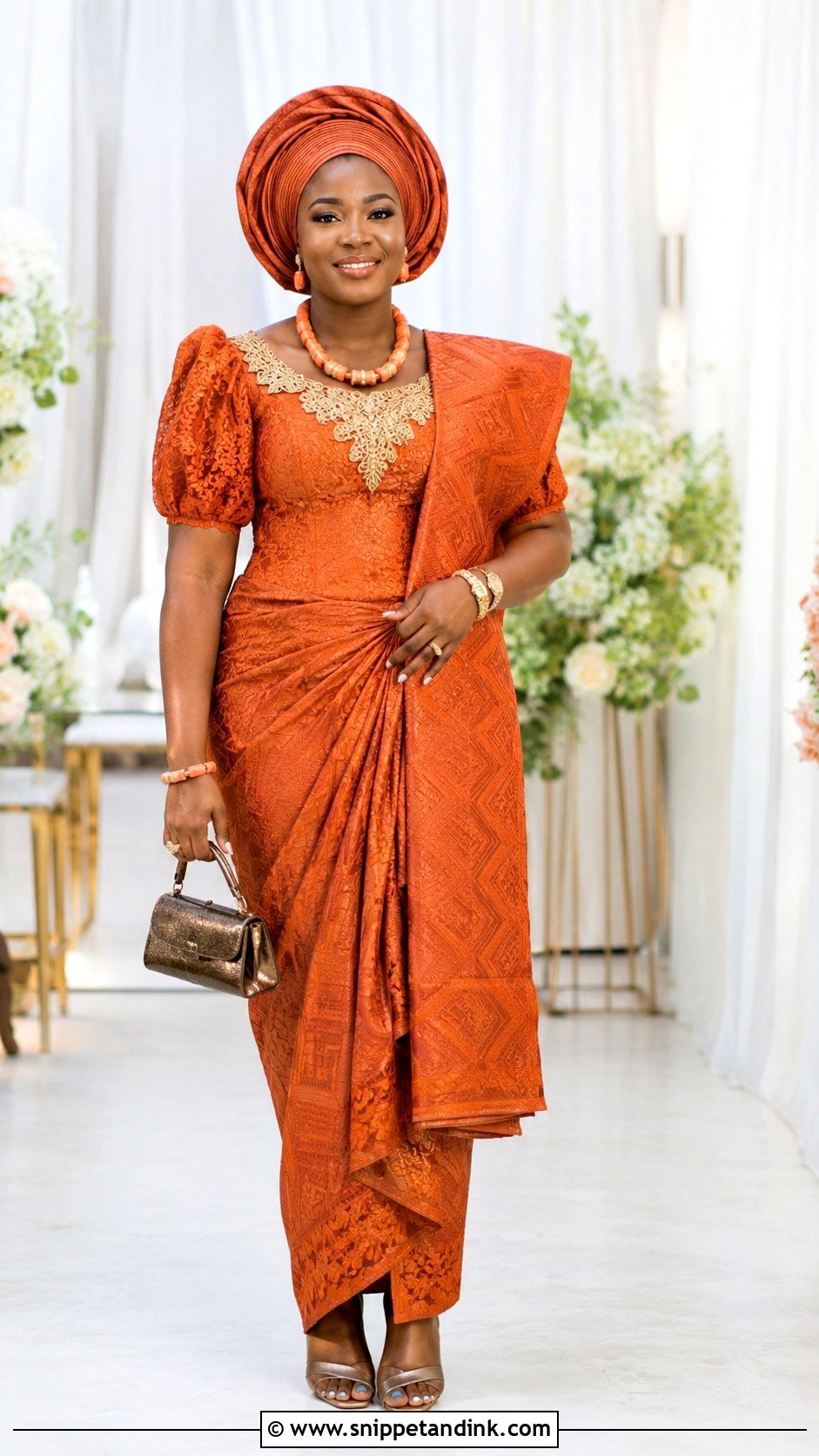 Burnt Orange Tulip Wrapper And Blouse - Snippet and Ink - 20 Burnt Orange Traditional Wedding Attire Ideas