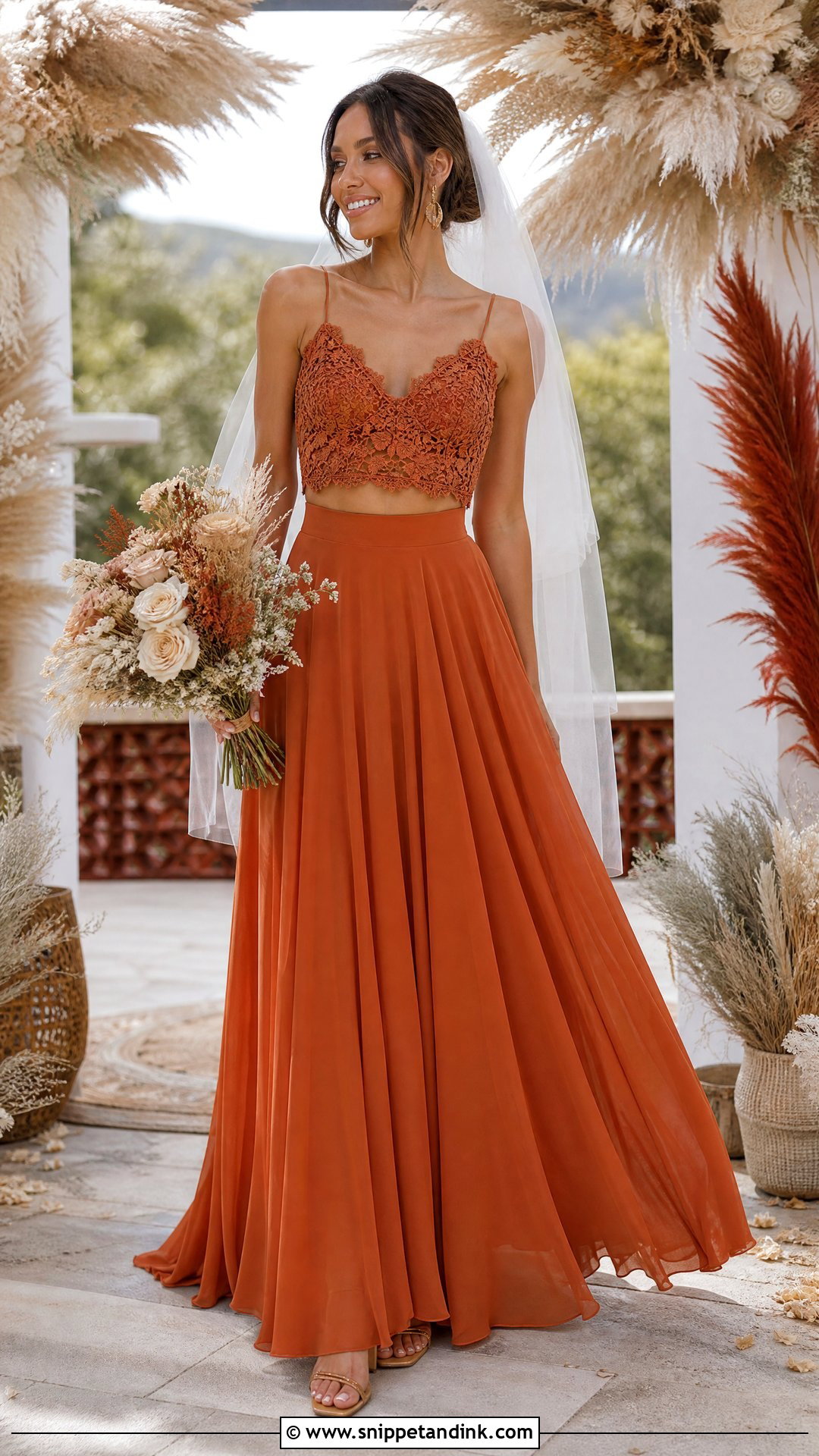 Burnt Orange Two Piece Wedding Dress - Snippet and Ink - 25 Burnt Orange Wedding Dress Ideas