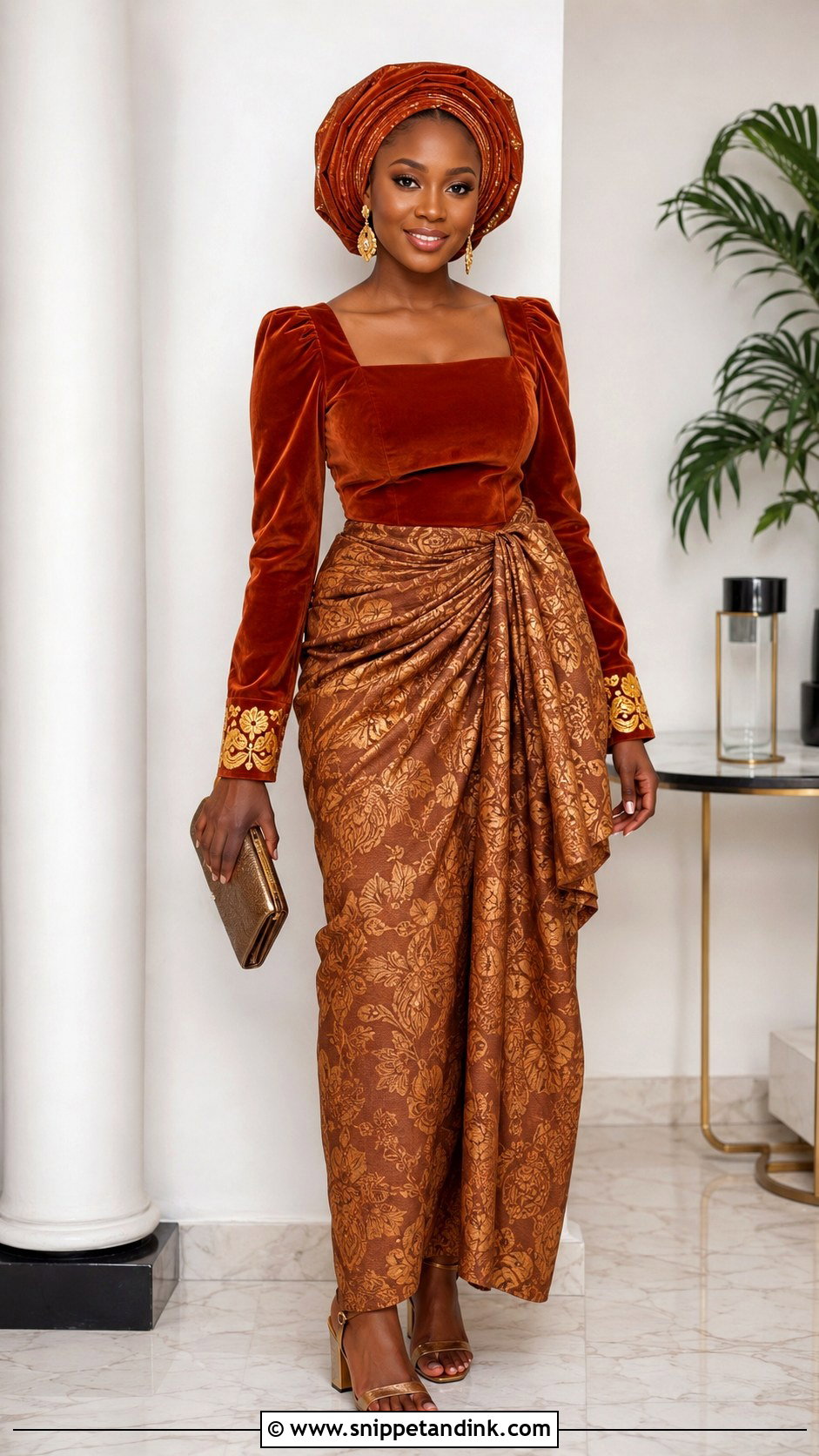 Burnt Orange Velvet Blouse And Wrapper - Snippet and Ink - 20 Burnt Orange Traditional Wedding Attire Ideas