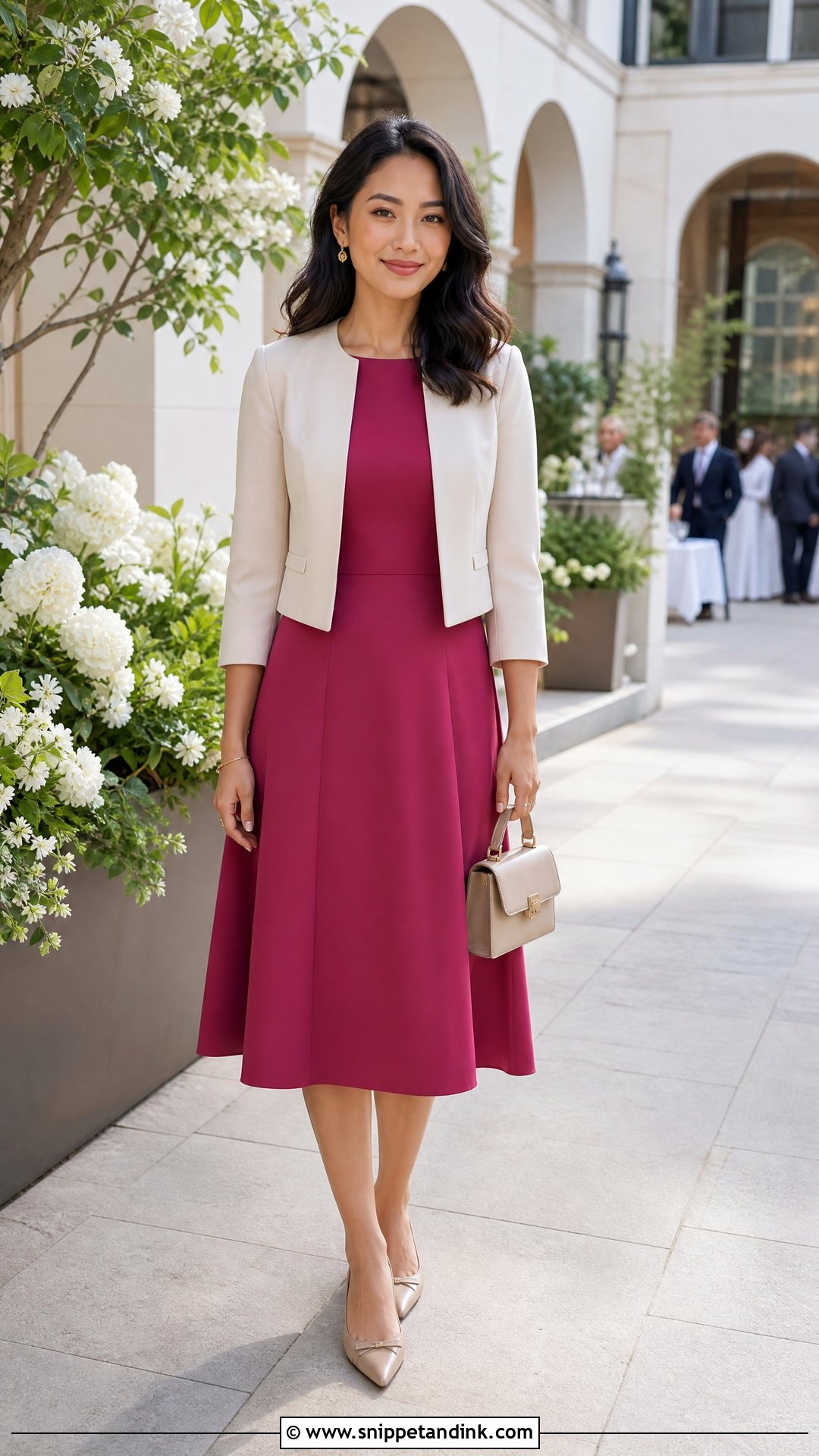 Business Casual Wedding A Line Dress With Flats - Snippet and Ink - 20 Business Casual Wedding Attire Women Ideas