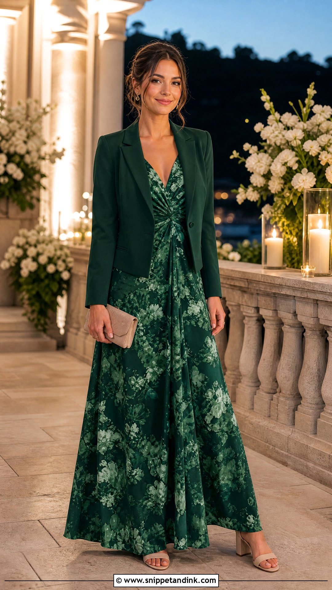 Business Casual Wedding Maxi Dress With Blazer - Snippet and Ink - 20 Business Casual Wedding Attire Women Ideas