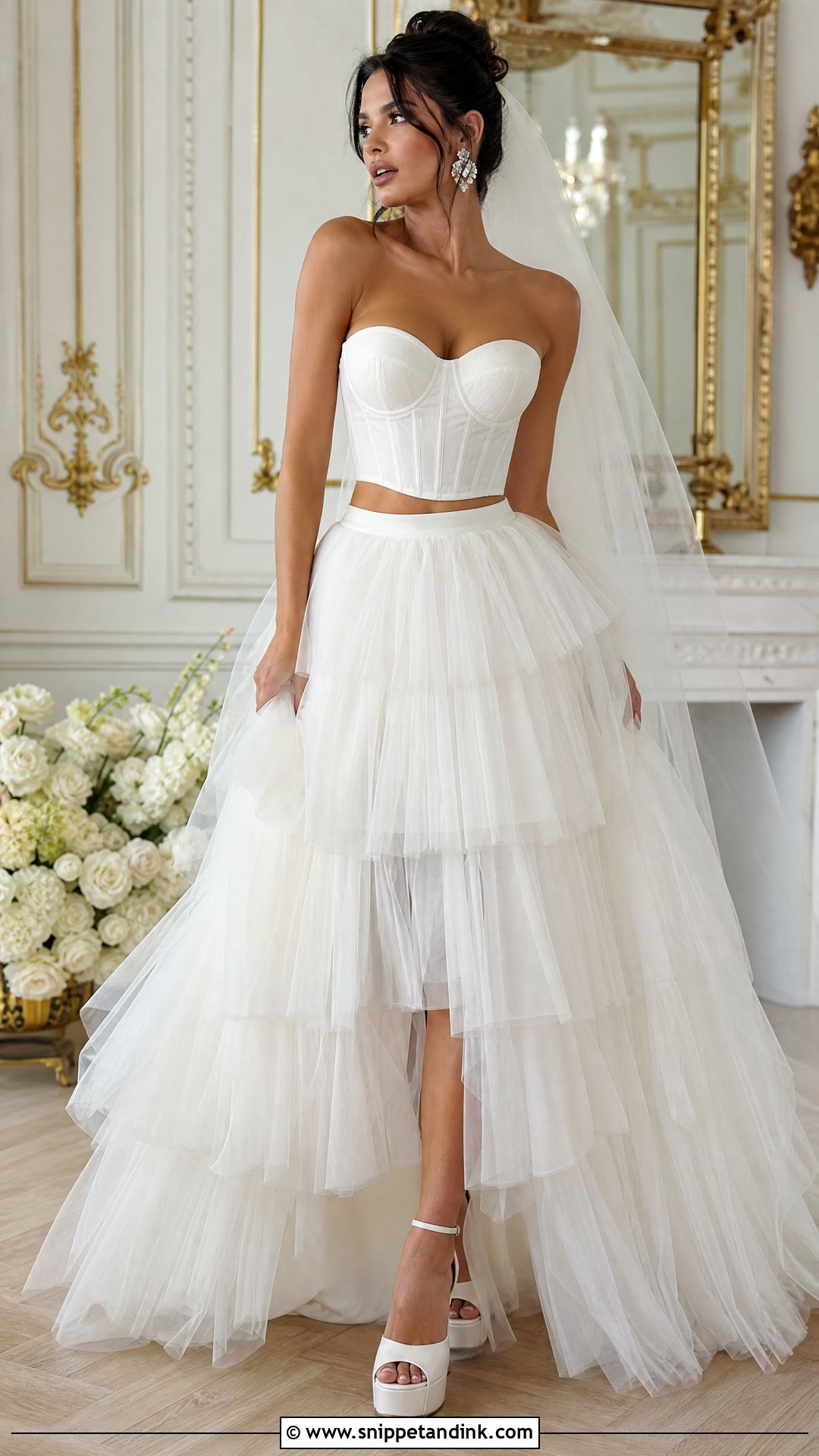 Bustier Top And Tiered Tulle Wedding Skirt - Snippet and Ink - 20 Two Piece Wedding Dresses