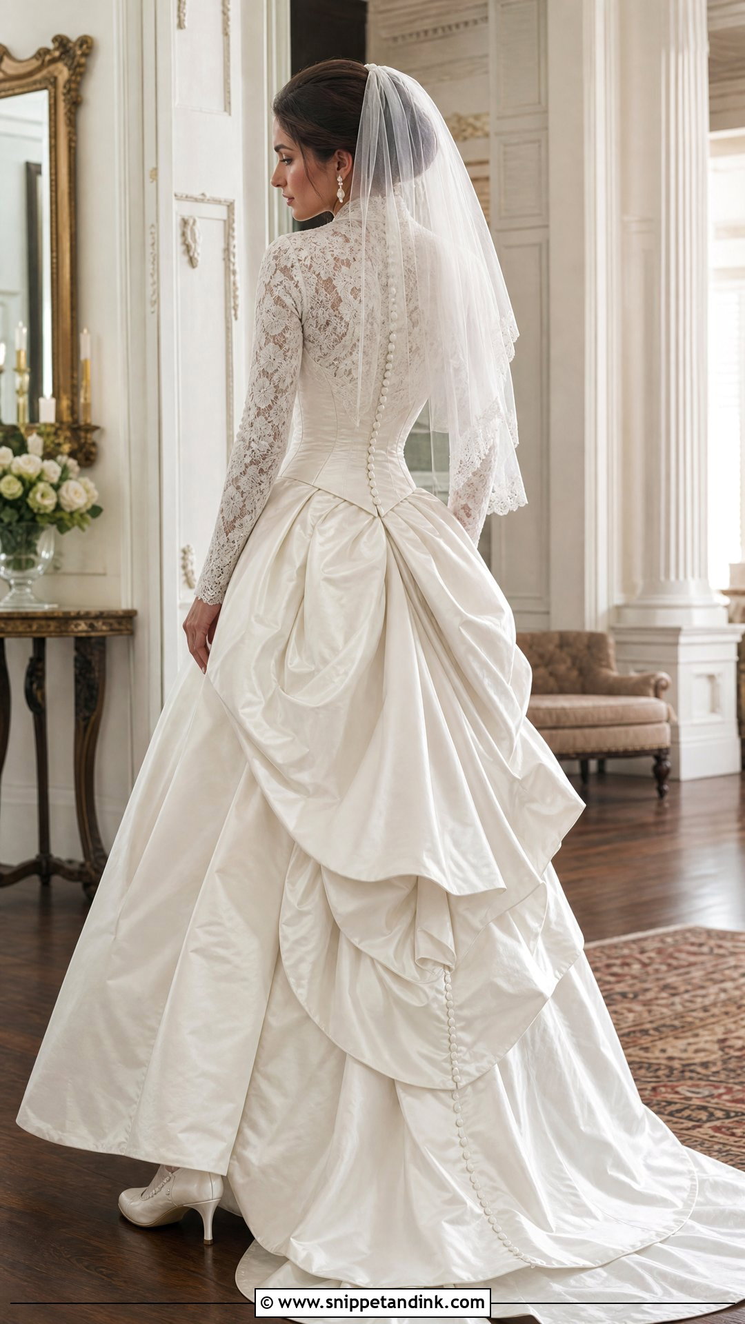 Bustle Back Basque Waist Wedding Dress - Snippet and Ink - 20 Vintage Basque Waist Wedding Dress Ideas